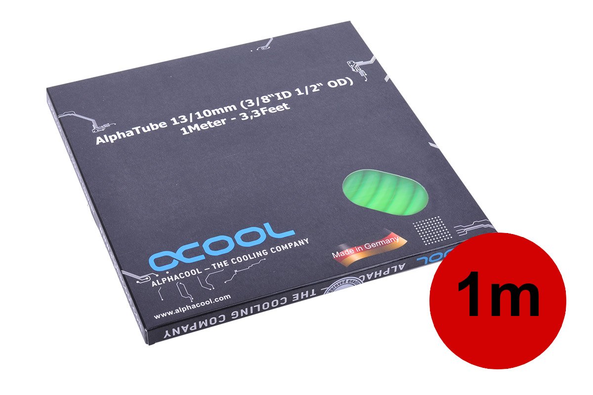 Alphacool 18531 Tuyau PVC AlphaTube HF 13/10mm (3/8" ID) Vert UV - 1 Mètre - Pour Watercooling PC - Fabrication Allemande