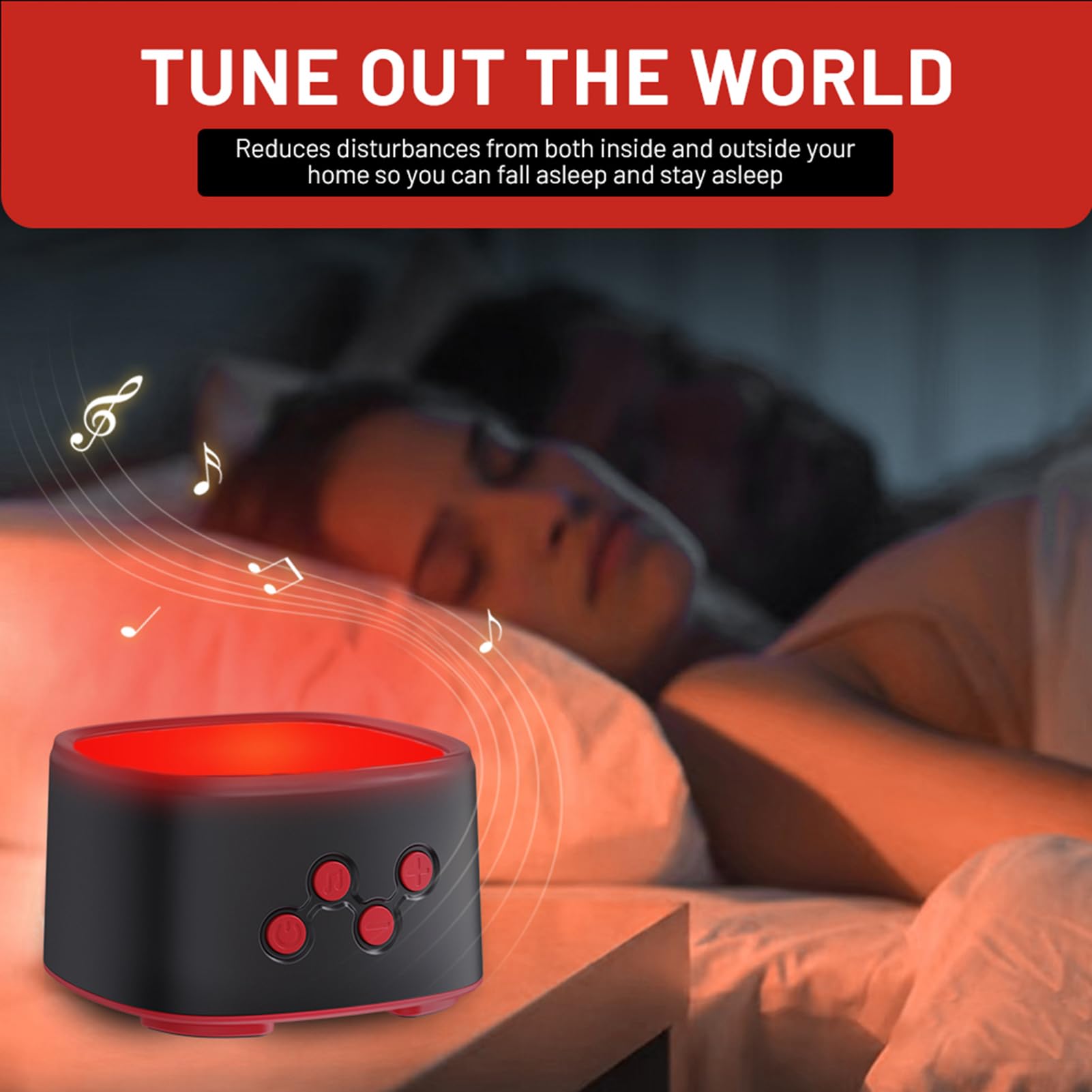 BRRNOO Macchina per Dormire con Rumore Bianco e Luce Rossa, luminosità e Volume Regolabili con 8 Suoni della, per Camera Letto, Casa, Ufficio, Meditazione, Relax (BLACK)