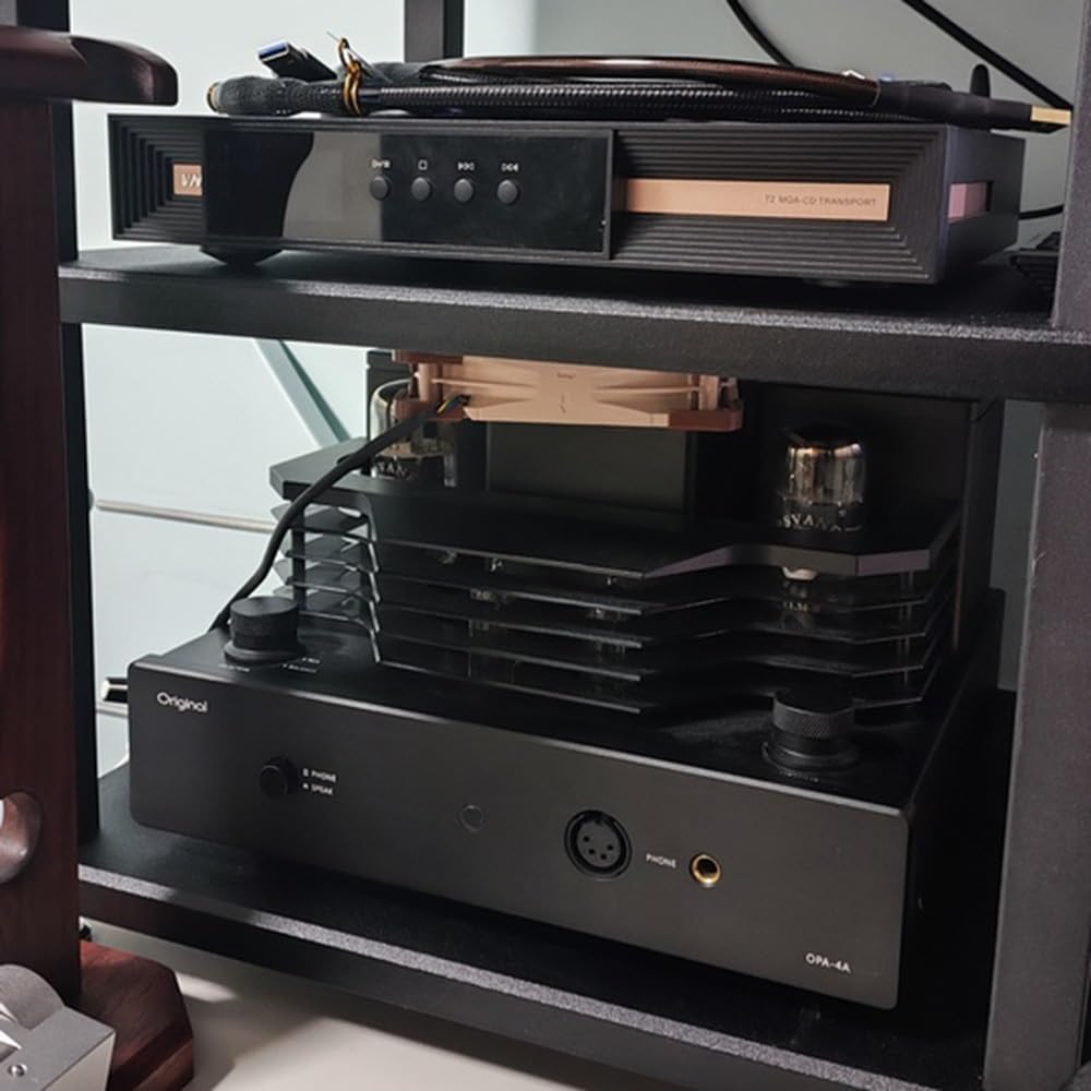 4-poziomowy stojak na audio HiFi, drewniany stojak na multimedia, na biurko, mała szafka stereo i odtwarzacz płyt, oszczędność miejsca, półka do biura/sypialni, biały, 25 cm