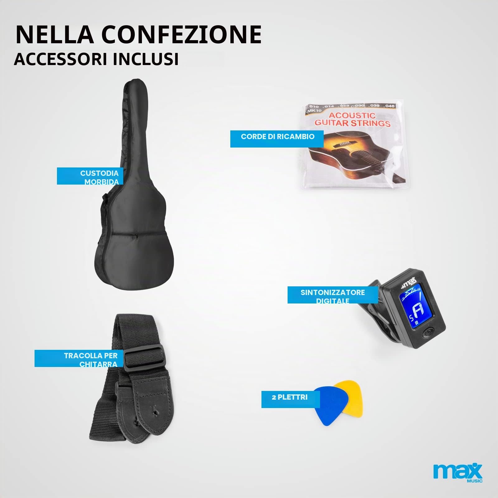 Max ShowKit Set chitarra acustica elettrica naturale