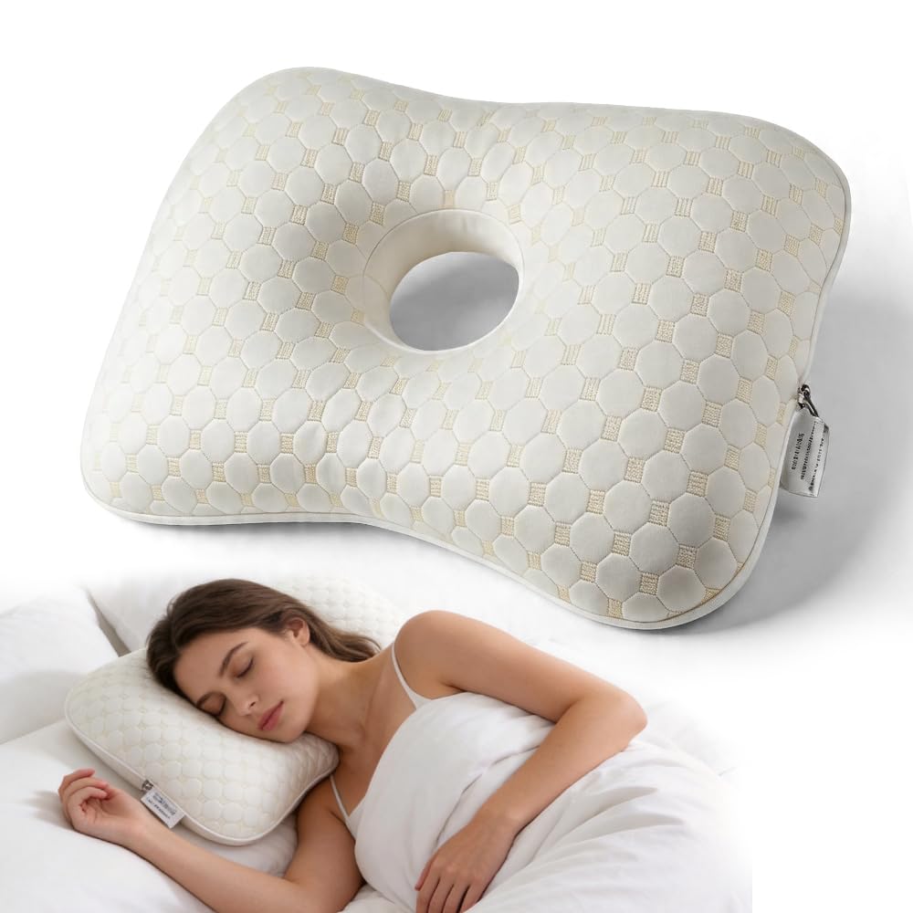 Wxeadu White Ear Piercing Pillow, Washable Ear Pillow With Hole,Adjustable Earring Guard Inflammation, Piercing Pillow For Side Sleepers For Cnh And Ear Pain Side Sleepers, Avoid Earpain From Pressing (C)
