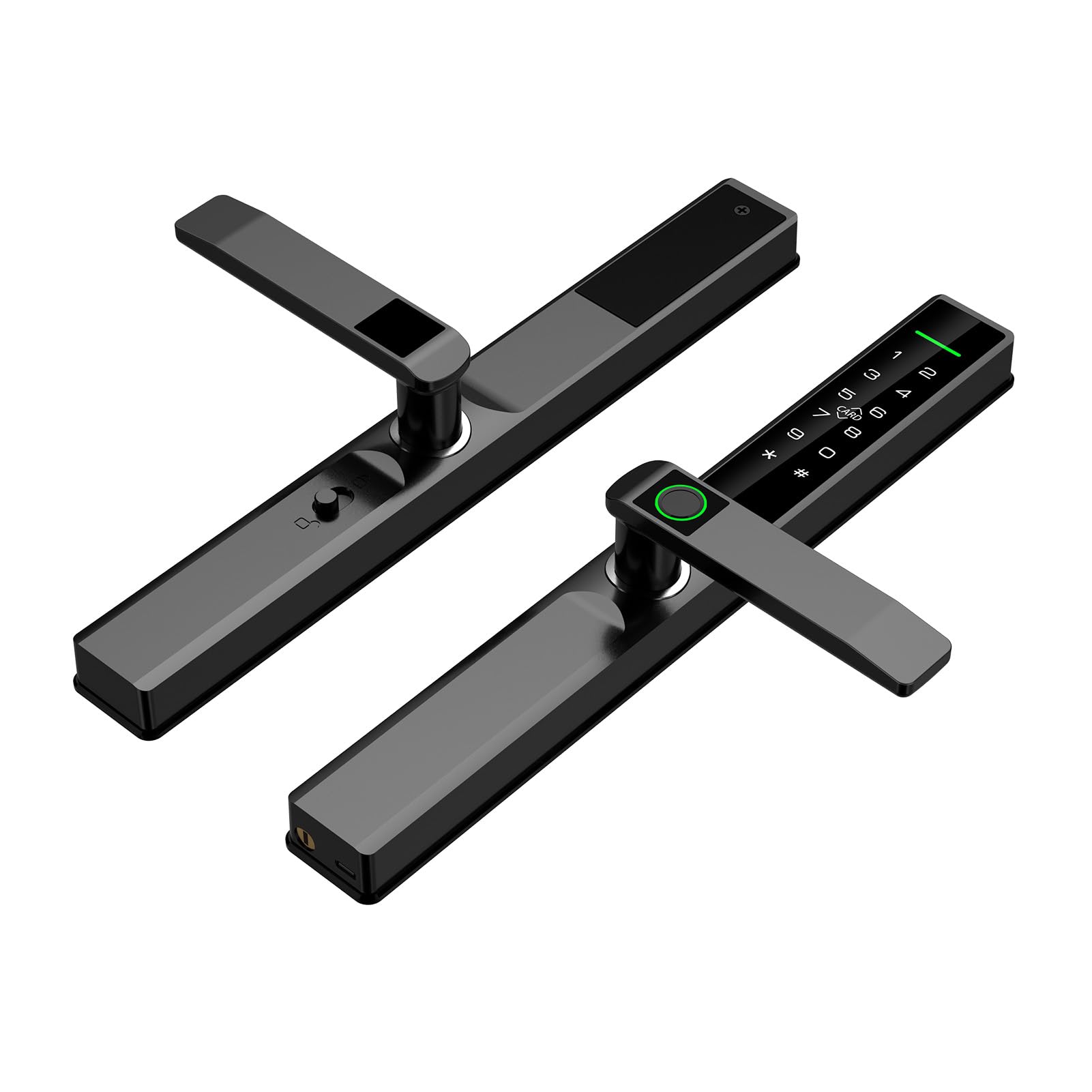 Luqeeg Fingerabdruck, Kennwort, Kartentürschloss, 5 Entsperrmethoden, Aluminiumlegierung, 40-120 Mm Dicke, Ty WiFi mit Alarmsystem, Anti-Kollisions-Griff, Vordertürsicherheit (BLACK)