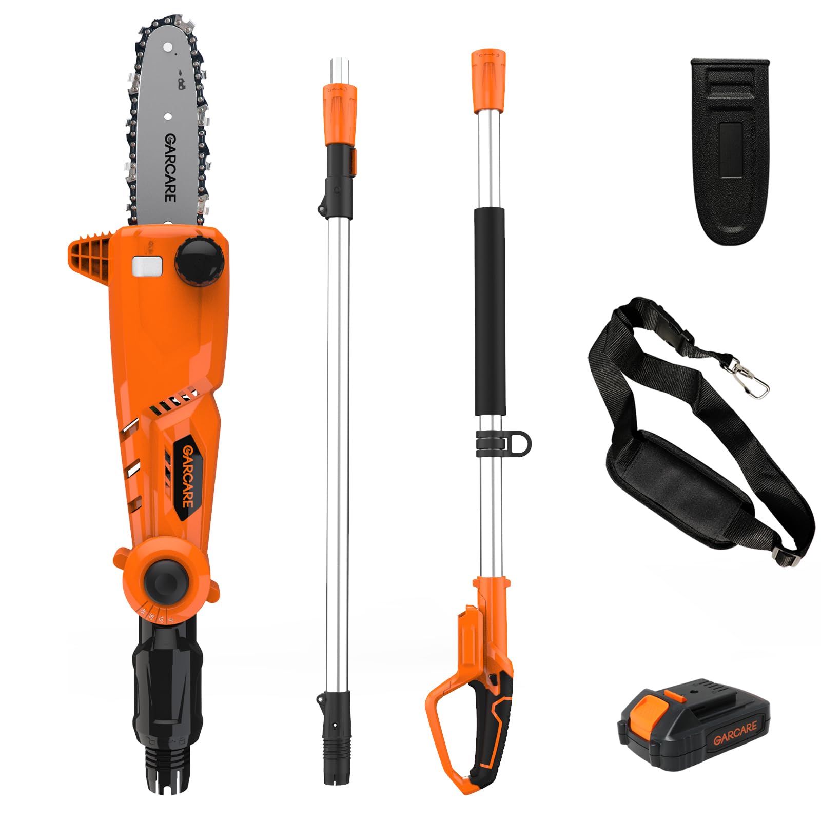 GARCARE 20V Pole Chainsaw Cordless, 8-Inch Battery-Powered Chainsaw, 8.7ft Extendable with 2.0Ah Battery & Fast Charger, Lightweight for Tree Trimming