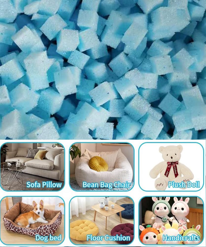 Flocons de mousse déchiquetés pour coussin, oreiller, futon, recharge de mousse à mémoire de forme de qualité supérieure pour travaux manuels, choix respectueux de l'environnement (1 000 g)