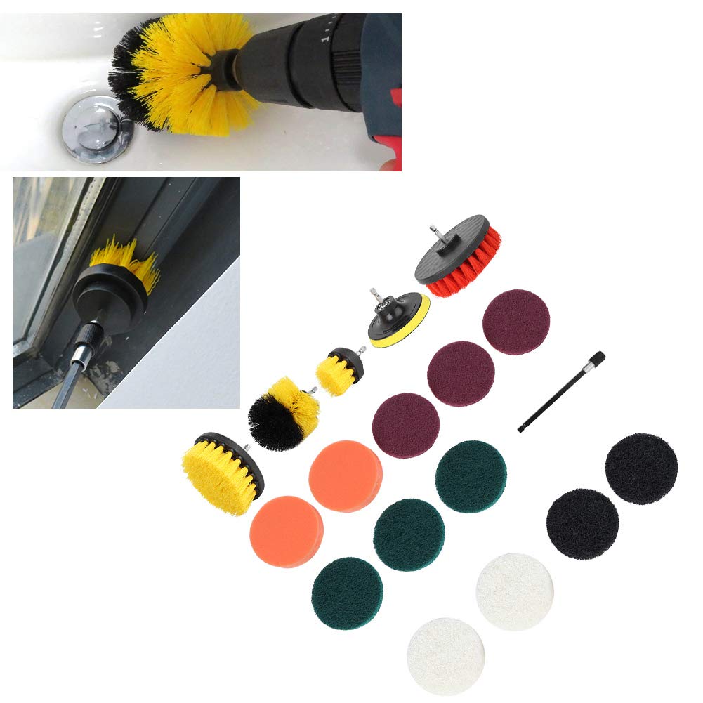 Set di 18 spazzole per trapano elettrico, multifunzione in nylon, accessori per la pulizia della casa, per vasca da bagno, malta, tappezzeria, superficie del bagno