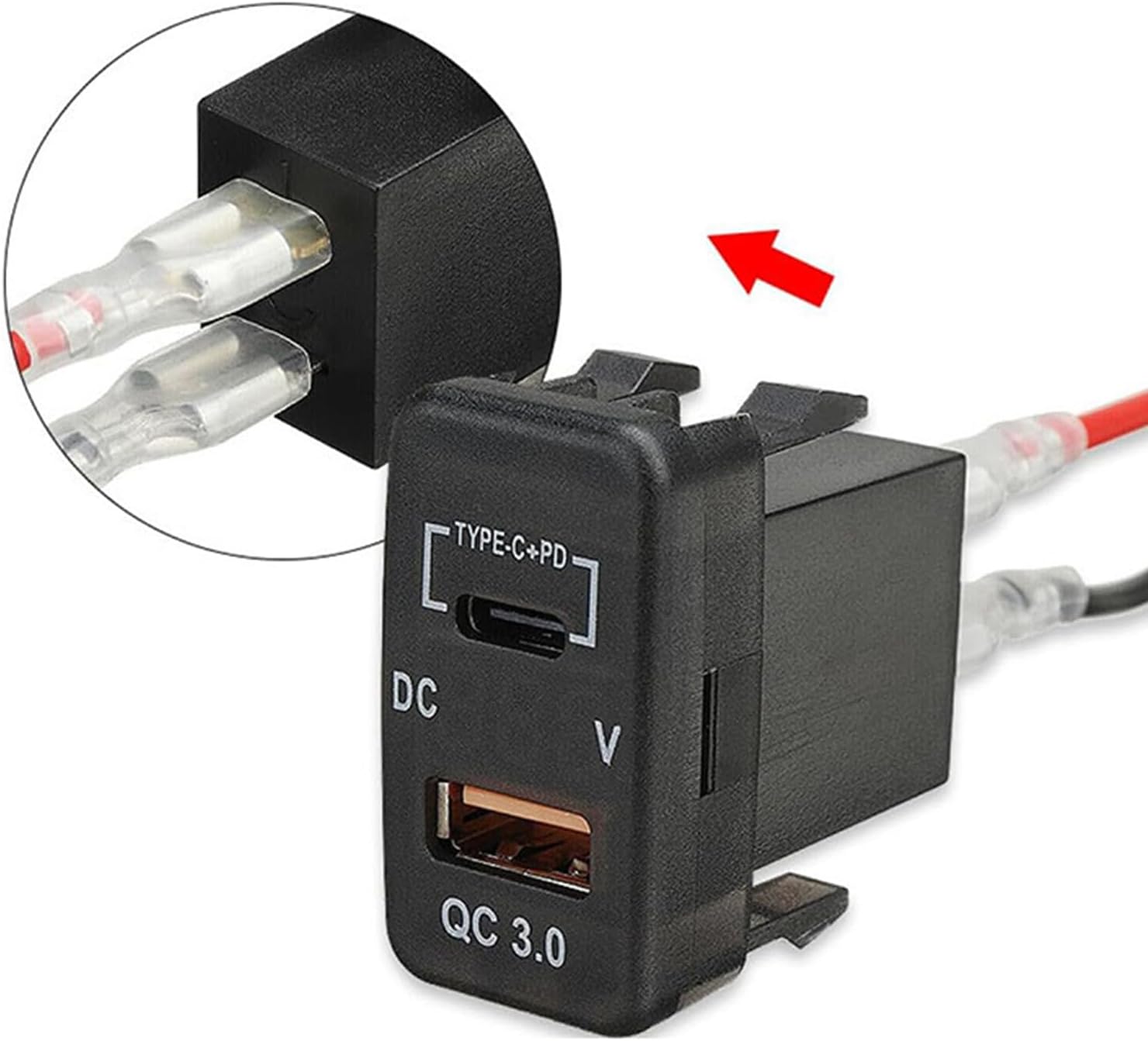 USB C Car Charger Socket for Toyota, 12V/24V Dual USB Outlet PD3.0 & QC3.0 Car USB Port with LED Voltmeter for Toyota Tundra 2005-2006 4Runner 2003-2009 Hilux 2005-2014