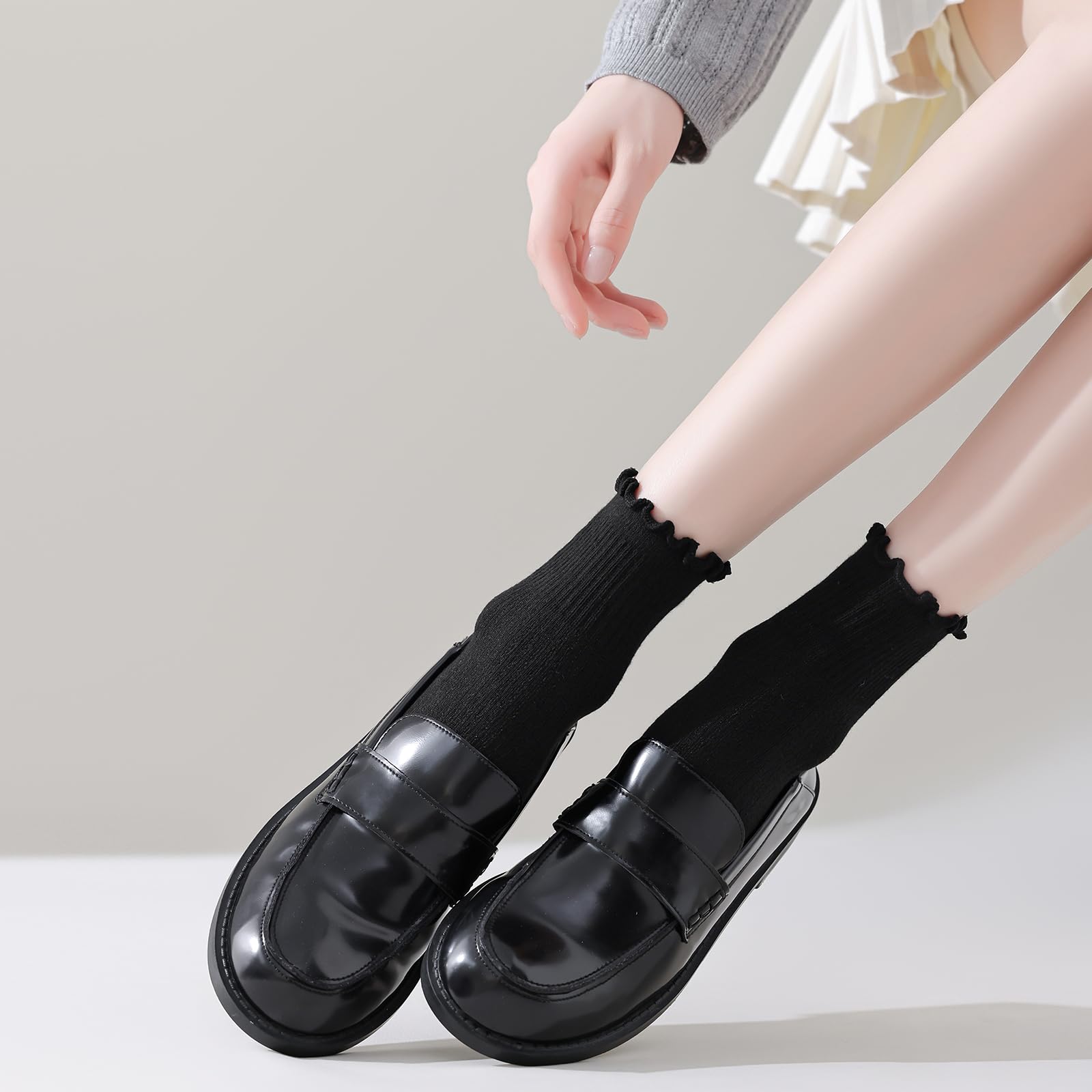 ANDERE ARTE Calcetines de tobillo con volantes para mujer, bonitos calcetines con borde de lechuga para mujer