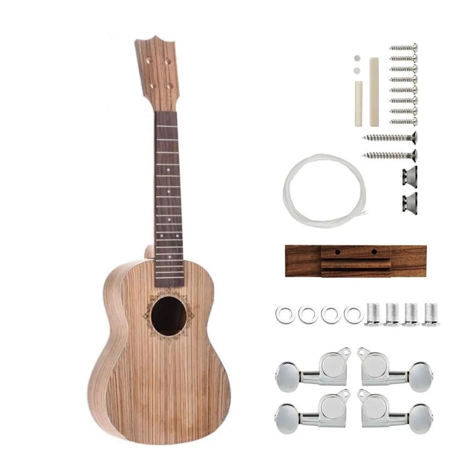 Niedokończony Koncert Tenor Ukelele 4 Struny Gitara Hawajska DIY Korpus Z Drewna Zebrawood Podstrunnica Kołki Struny Nakrętka Mostkowa ZESTAW początkujących ukulele(26)
