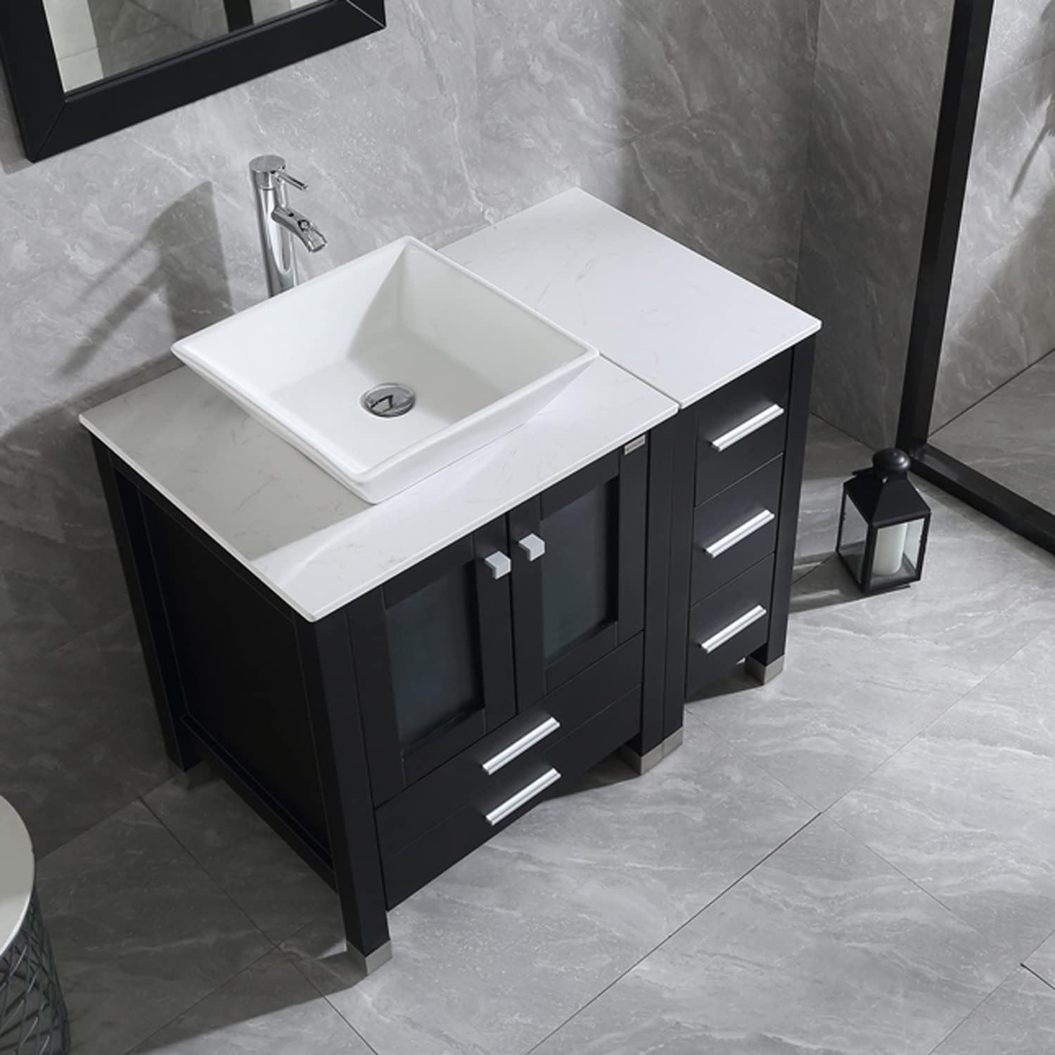 16.5"L x 16.5"W x 4.5"H White Square Bathroom Porcelain Ceramic Vessel Sink Bowl & Chrome Faucet Combo