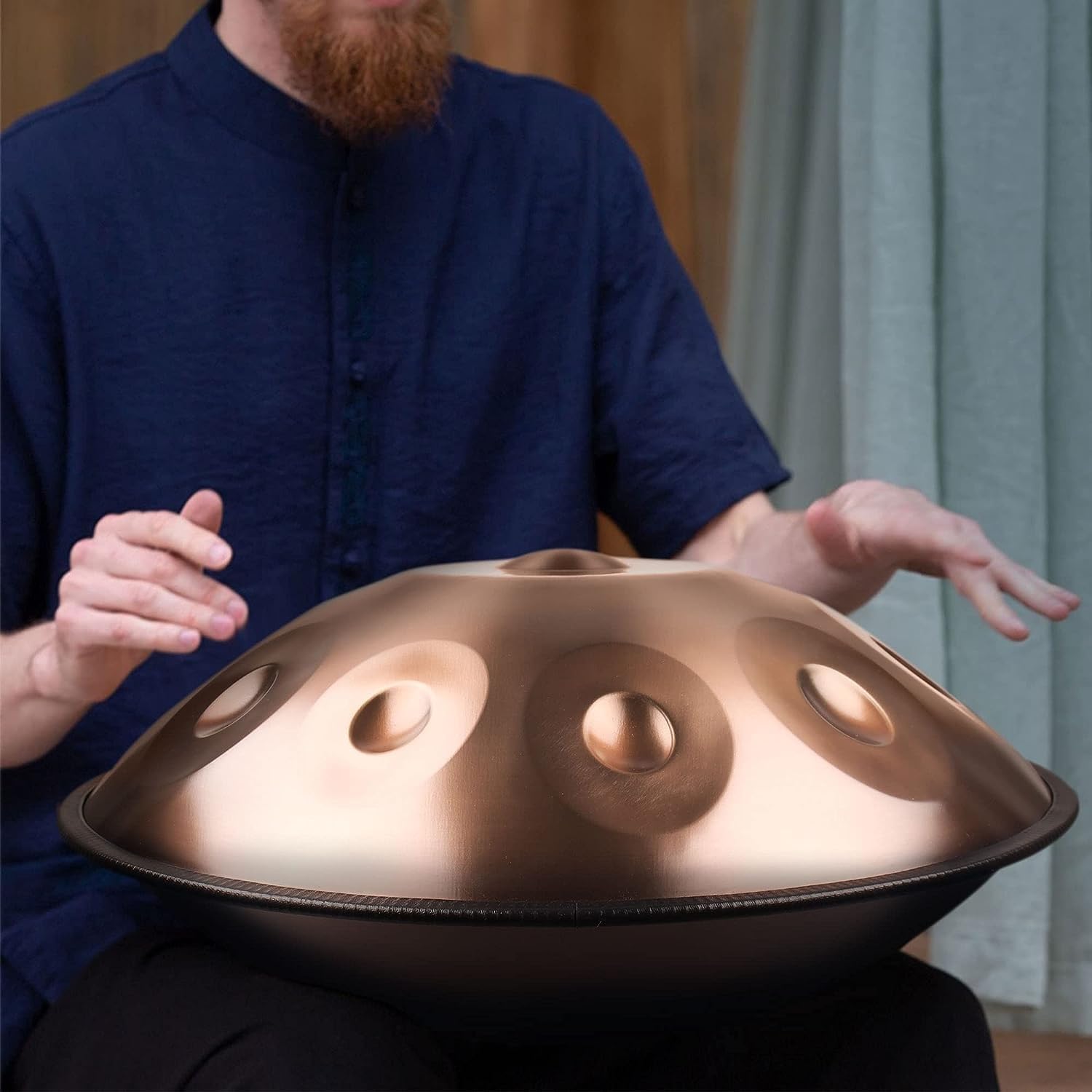 Handtrommel, Handpan-Drum-Instrument In D-Moll 9/10/12 Noten 56cm Stahl-Handpan-Trommel Mit Handpan Tasche, 2 Schlägeln Und Handtrommelständer (Color : Gold - 9 Notes, Size : 440hz)