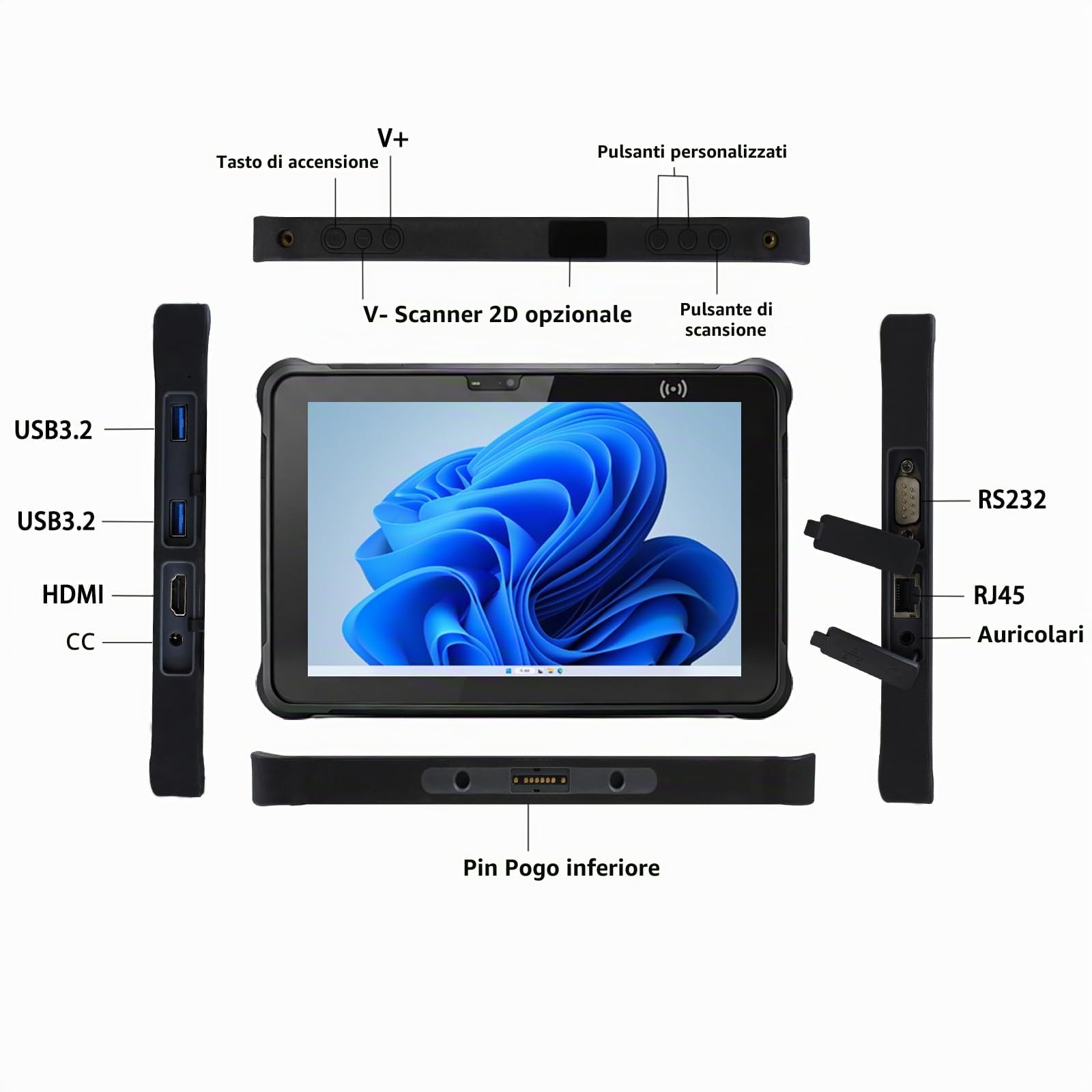 Kayoote ST11 Pro Win 11 Pro Rugged Tablet, 10.1" Celeron N5100, IP65 Waterproof, 8 GB RAM 256 GB ROM Inventory PDA, NFC Reader, 4G, WiFi, 6000 mAh Pad