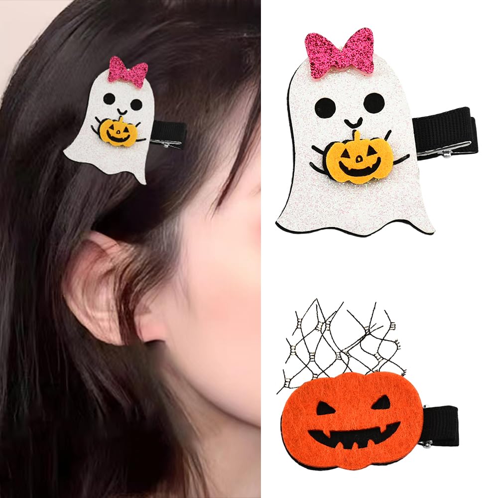 Halloween Pumpkin Ghost Hair Clips for Women Halloween Costumes Ghost Spider Hair Clips for Teen Girls Halloween Accessories Women Halloween Themed Party Gifts for Girls 2Pcs