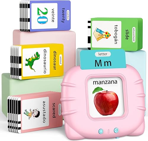 Eaever Juguetes educativos bilingües, español, inglés, 520 palabras de reconocimiento visual, tarjetas parlantes, actividades de aprendizaje