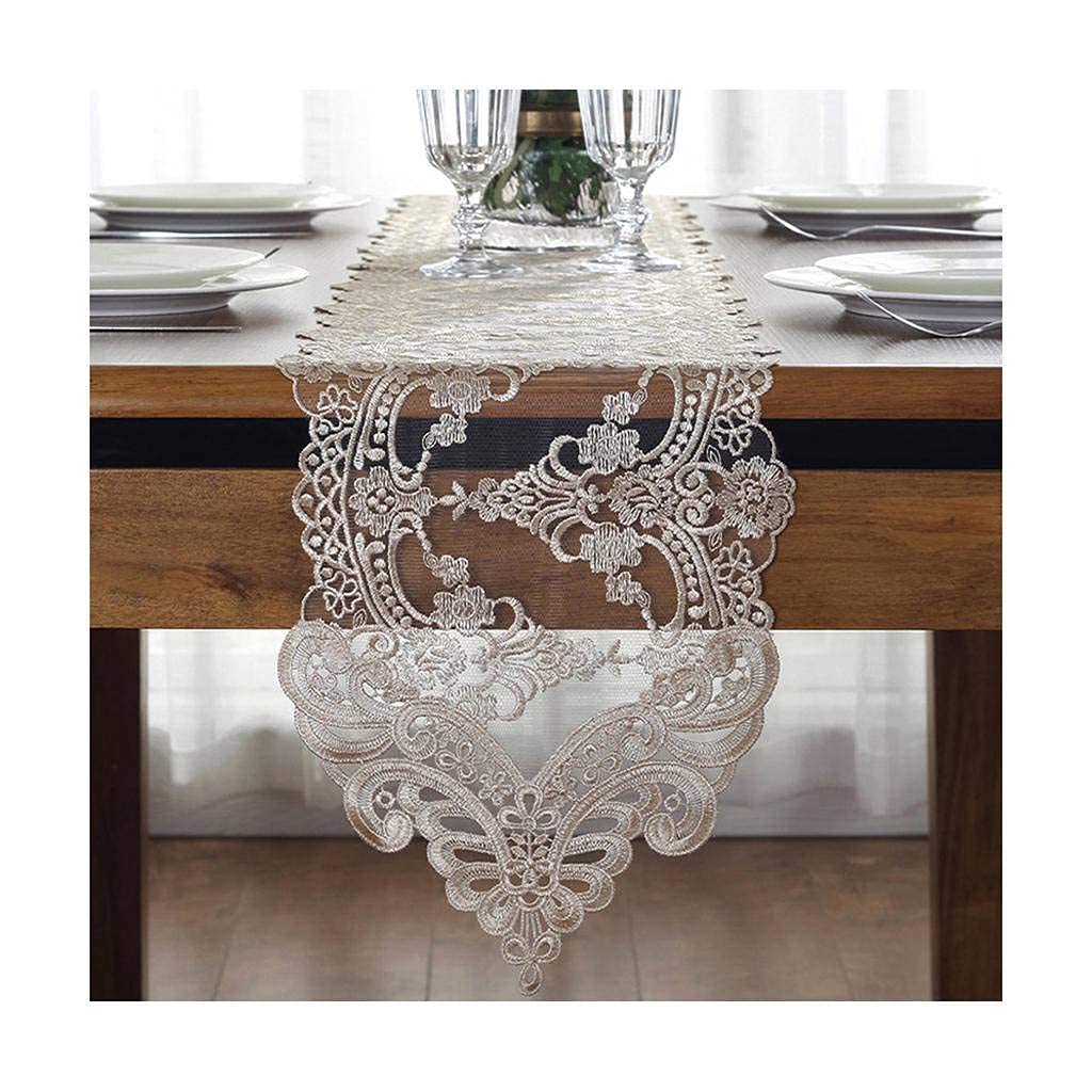 Chemin de table en dentelle champagne 26x310cm au style européen brodé raffiné