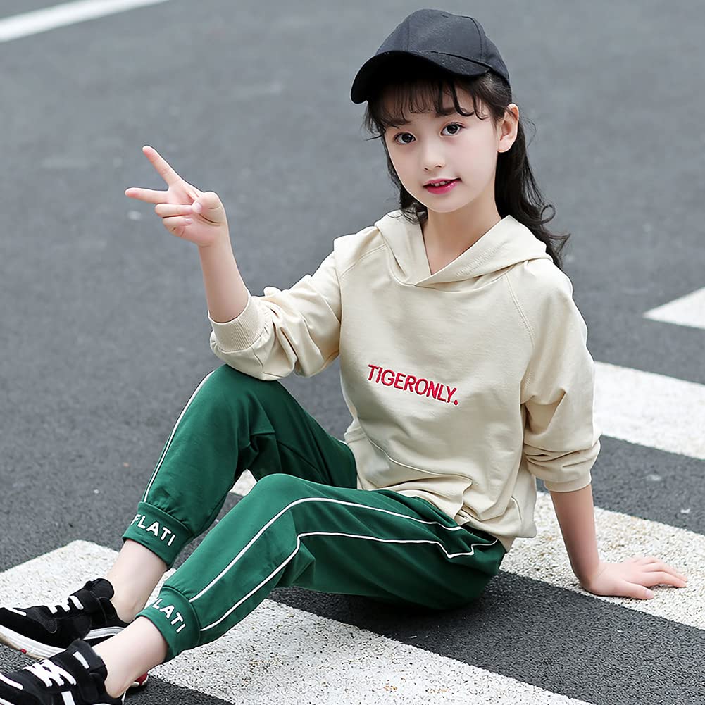 Chandal Niña Sudadera Capucha Manga Larga Bordada Letras + Pantalones Jogging Conjunto 2 Piezas Ropa Deportiva Transpirable Primavera Otoño para Edad 6-15 Años