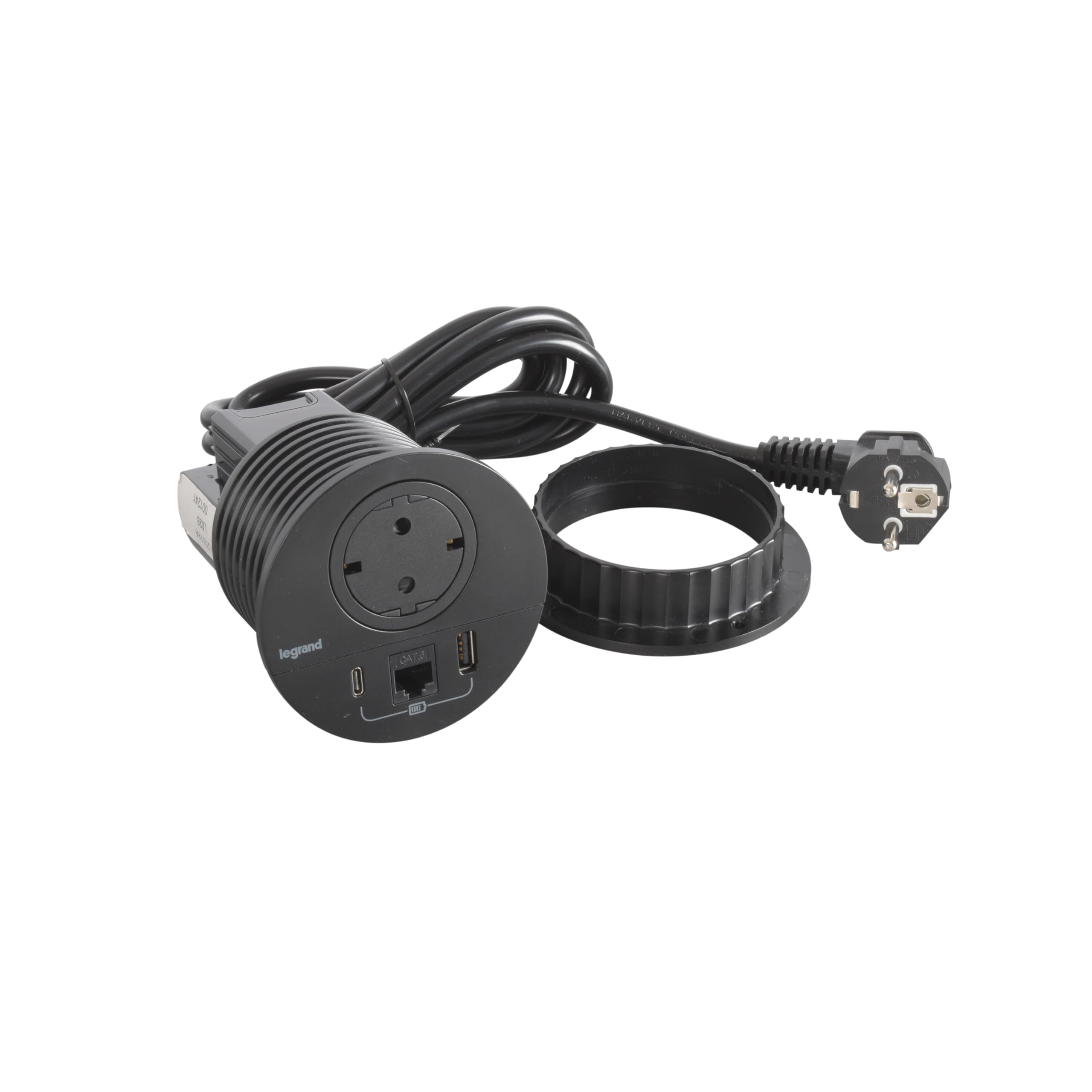LEGRAND, Incara 654711 Disq 80 - Enchufe de Carga USB A+C (Cat. 6 RJ 45, Enchufe de Mesa, Enchufe empotrable, 15 W, Cable de 2 m, Conector 2P+E, Color: Negro)