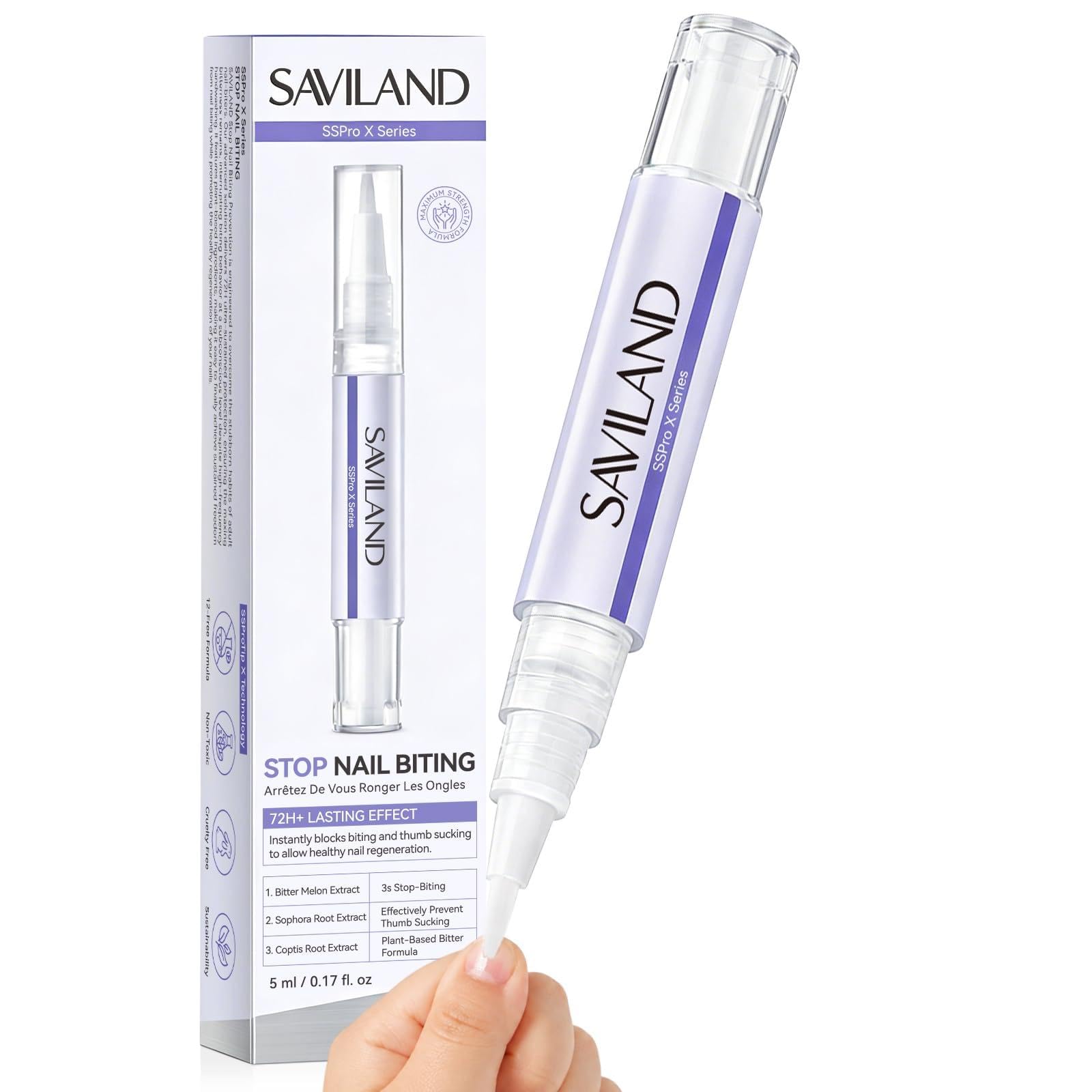 SAVILAND Nail Biting Prevention For Kids Adults Stop Bitter Polish Pen 0.17 Fl Oz