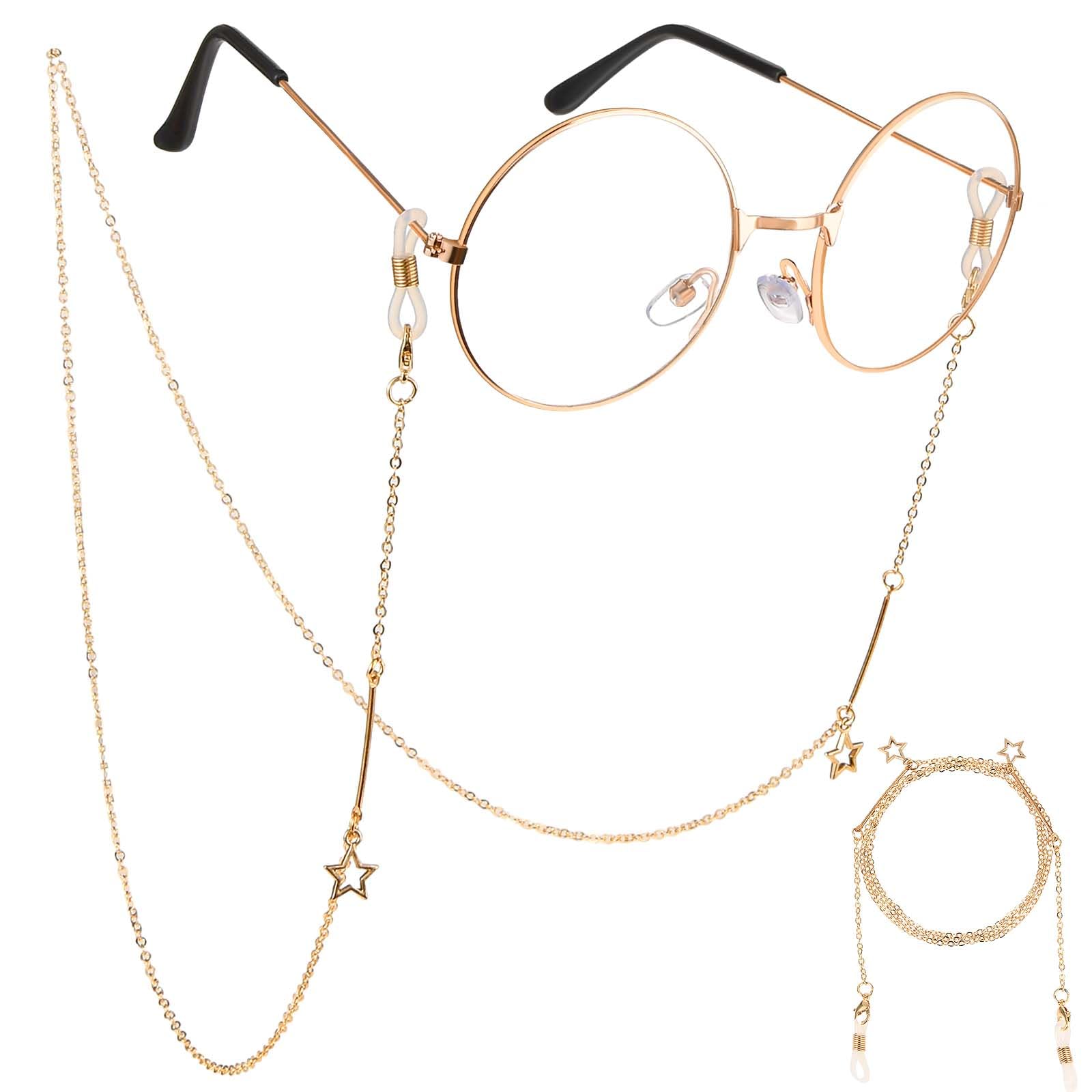 WLLHYFCadenas de gafas para mujer, elegantes, de metal, correa de retención para gafas, cordón dorado plateado, soportes para gafas de sol alrededor del cuello, accesorios de cadena