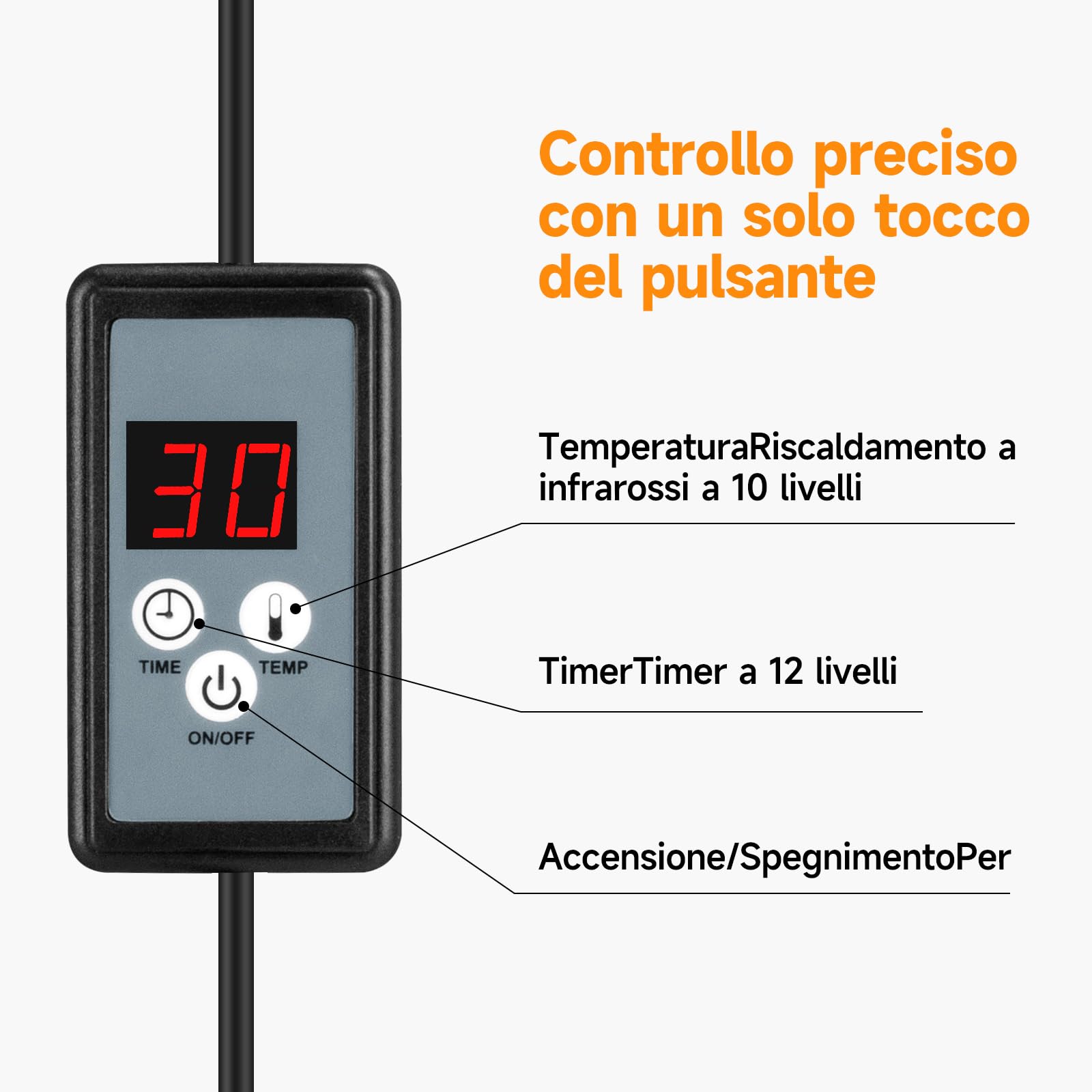 Lampada infrarossi 150W, temperatura regolabile | Calore 30–60°C, +50% penetrazione, 10 livelli, timer 5–60 min, altezza 58–116cm