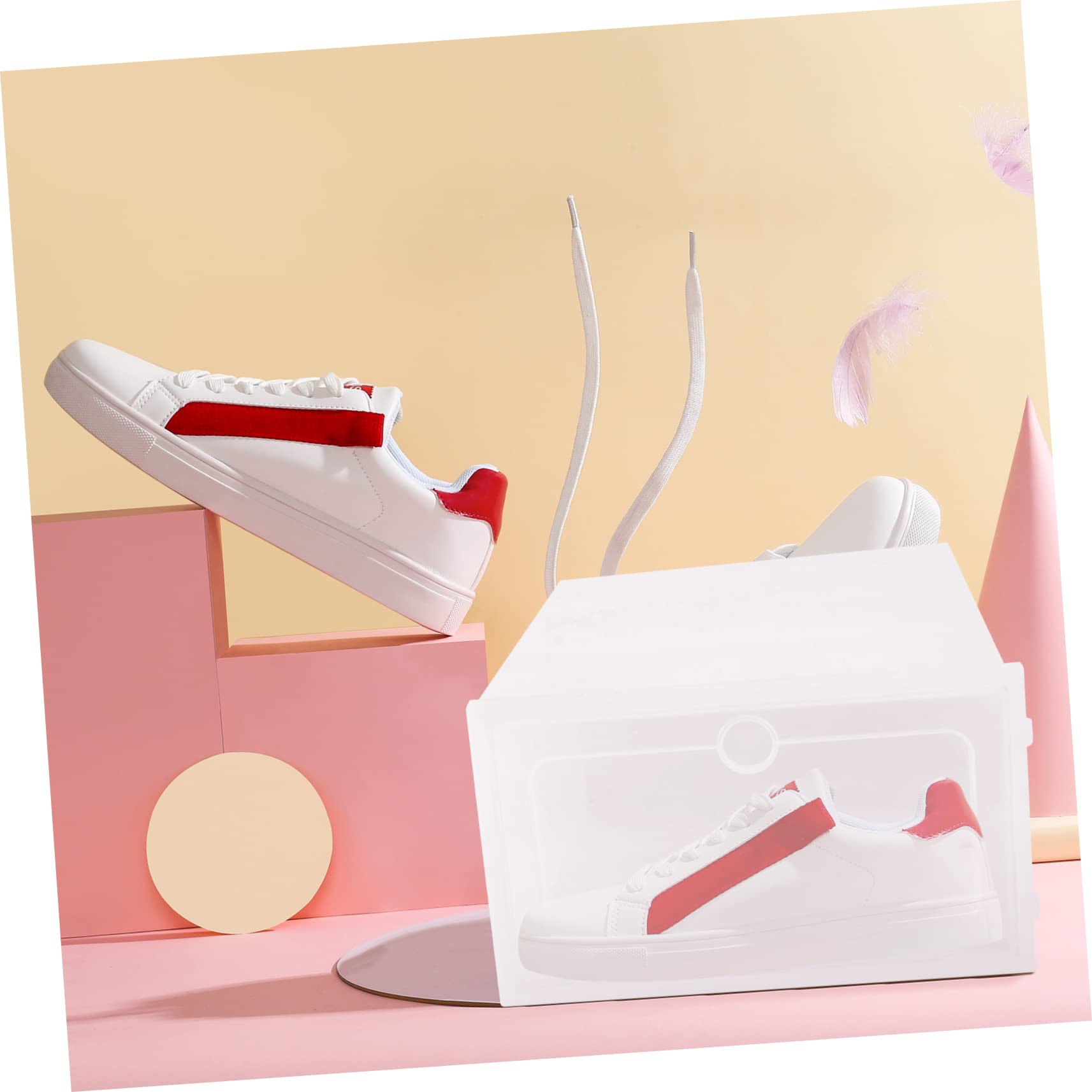 OUNONA 2PCS Transparent Stackable Shoes Storage Box Plastic Shoe Container for Closet Entryway and Organization for Sneakers and High Heels