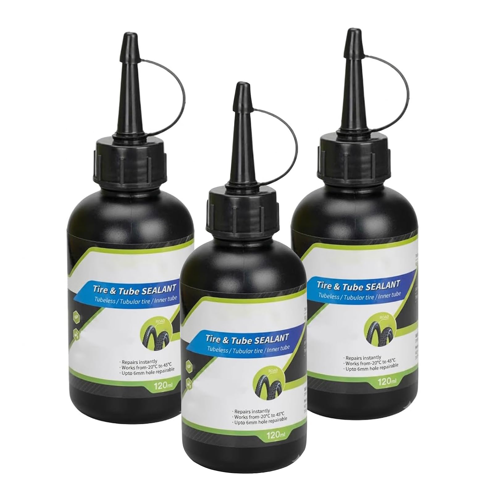 Sigillante per pneumatici per bici, camera d'aria da 120 ml e liquido per riparazione forature tubeless, riparazione portatile di emergenza per pneumatici piatti, Senza ammoniaca (3pcs)