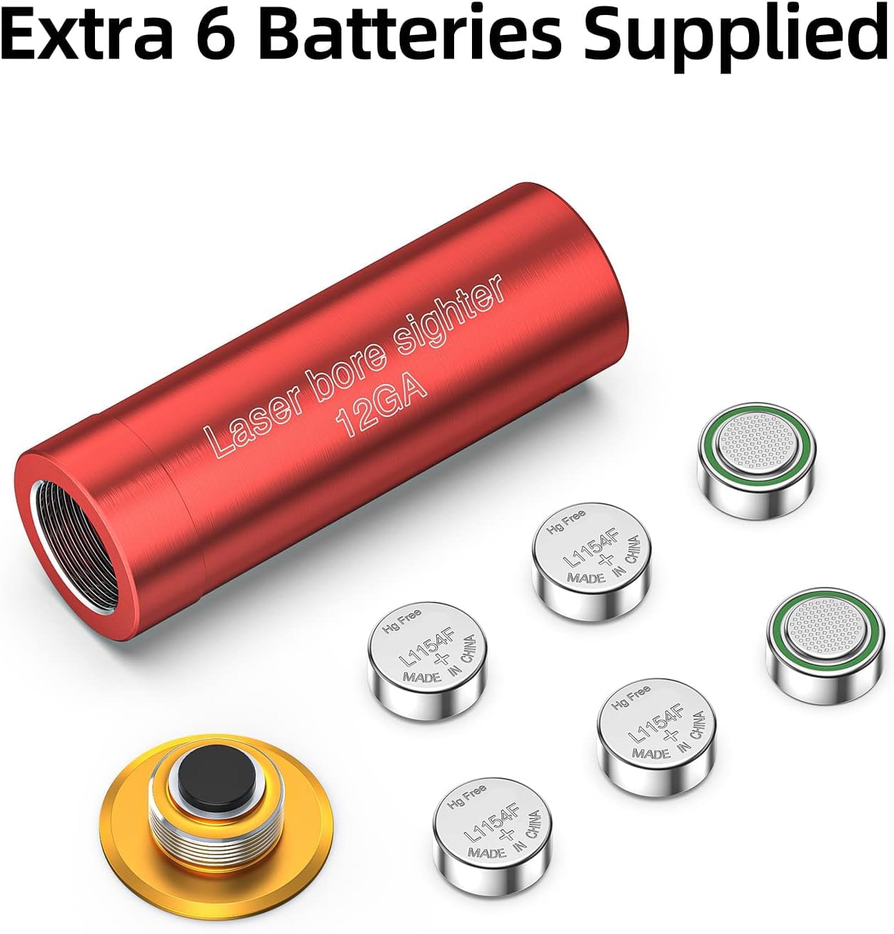 KinZon 12GA Bore Sight Rosso, Red Zeroing Bore Sight, Red Dot con 2 set di batterie, per airsoft, caccia