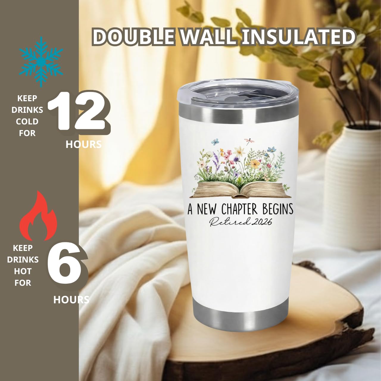 Retirement Gifts For Women 2026 - A New Chapter Begins Tumbler - Retired Gift For Boss Female, Happy Retirement with Nutrition Facts Gifts For Coworker Lady, Mothers Day Gift Chirstmas