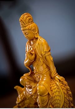 Amazon｜木彫り 仏像 騎龍観音 高級天然ツゲ木彫り 龍神 龍上観音 龍乗