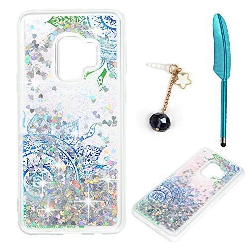 S9 Case, Galaxy S9 Case Clear 3D Moving Bling Sparkle Glitter Quicksand Star Flowing Liquid Slim Fit Soft TPU Shockproof Protective Cover for Sumsung Galaxy S9 Case with Data Cable Plug & Pen, Totem