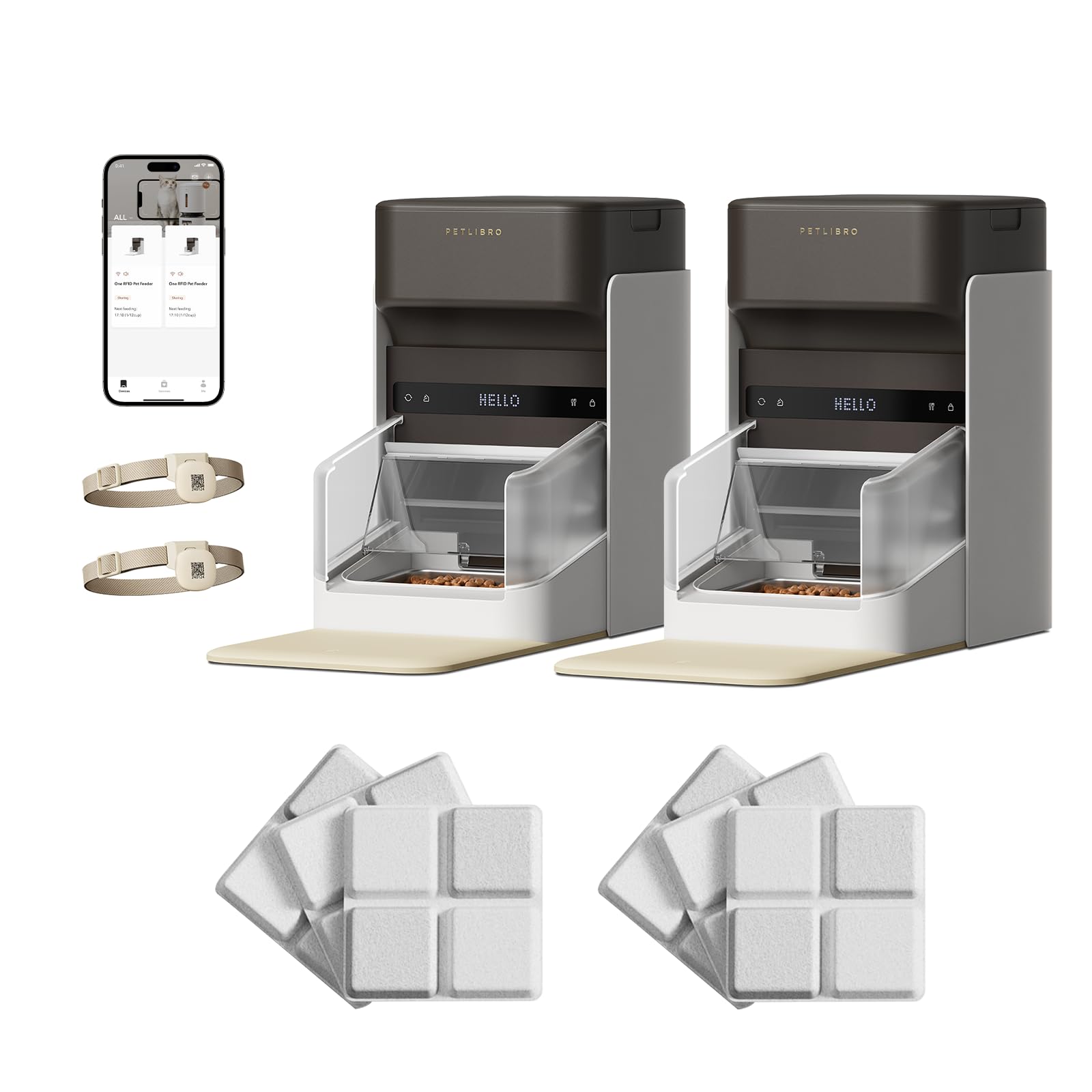 Bundle of PETLIBRO Upgraded RFID Automatic Cat Feeder, 2 Packs 5G Wi-Fi Automatic Pet Feeder, 3L Auto Cat Feeder App Control with Light Collar Tag + PETLIBRO 6 Packs Pet Food Desiccant Bag