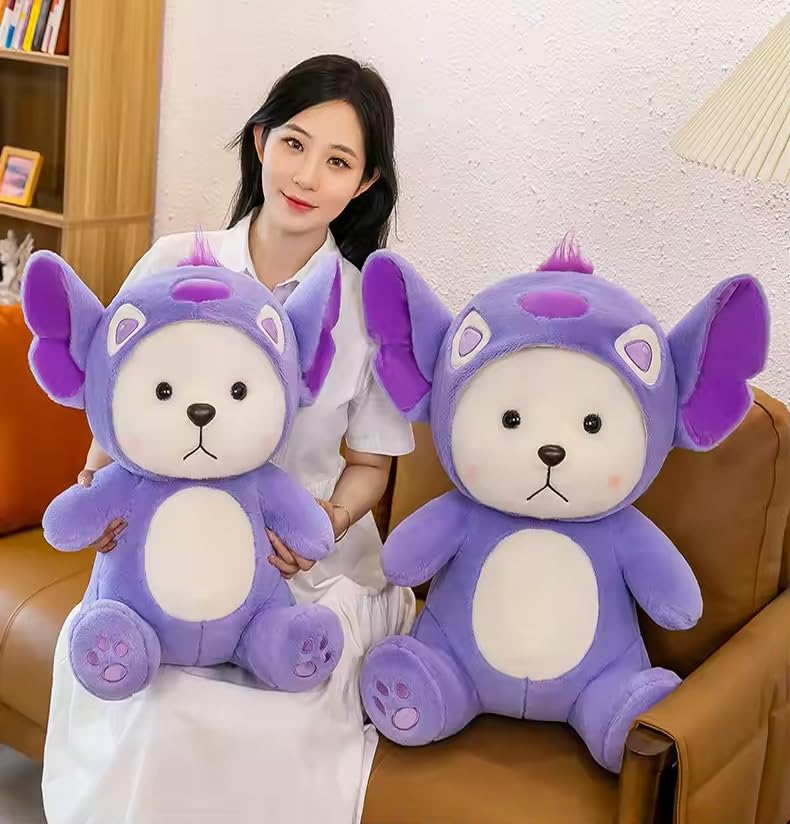 Image of Gifts for Kids Hoodie Teddy Bear, Hugging Plush Squishy Pillow Toy, Stuffed Animal Cute Cross Dressing Bear Plush Toy in Playing for A Kids Red Hoodie Toys for Newborns Purple Stitch 50 cm