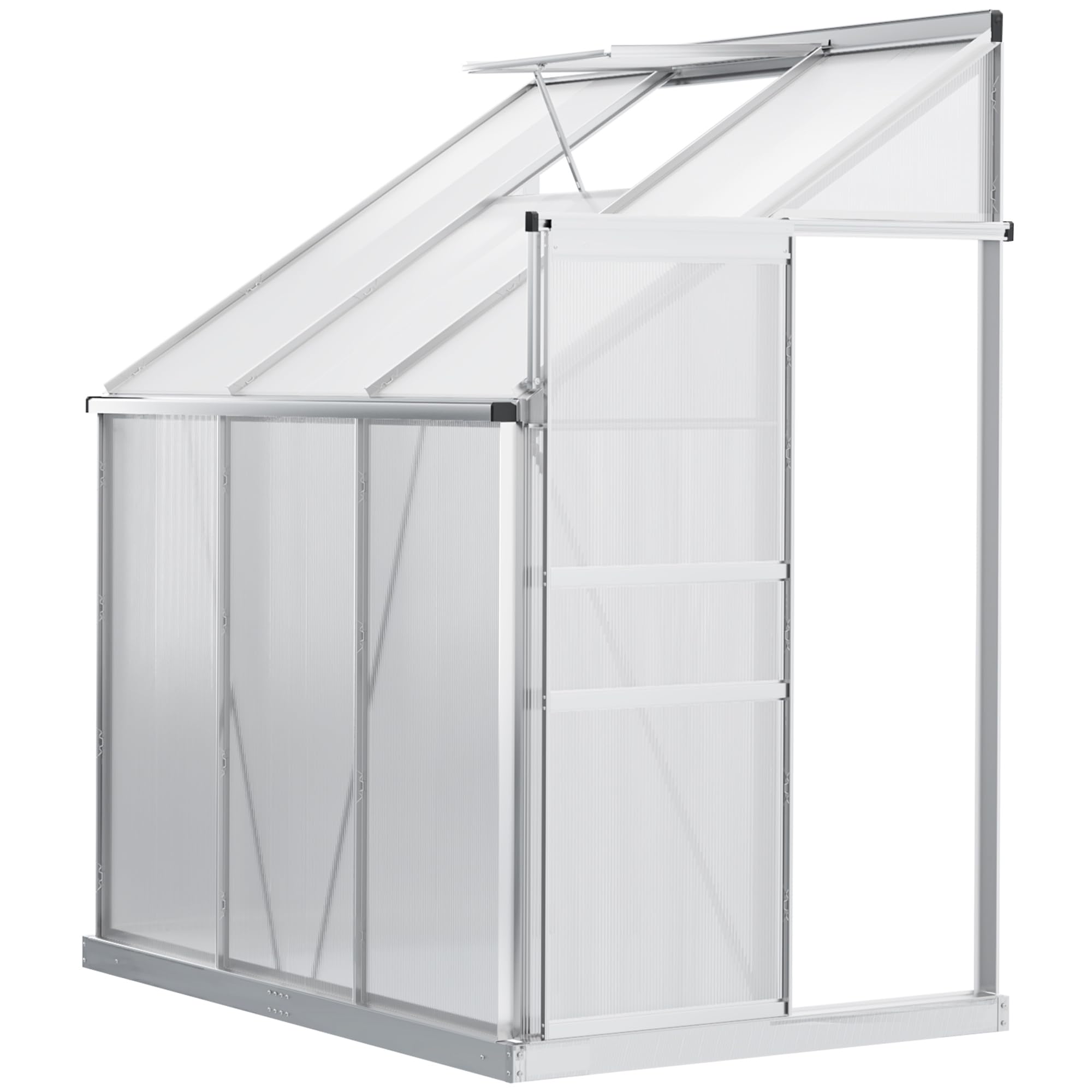 Outsunny Silver Walk In Lean-To Greenhouse Aluminium 6 X 4
