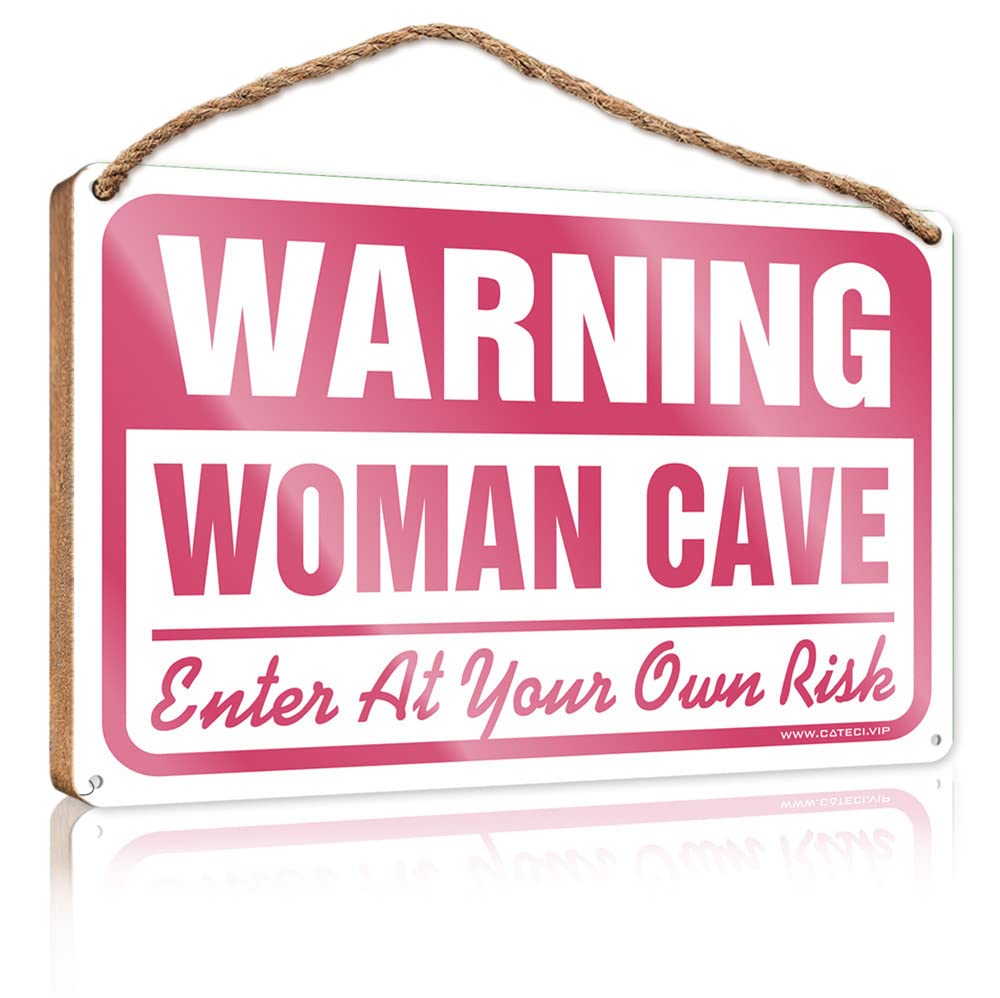 FZFN Decor Signs Warning Woman Cave Enter At Your Own Risk Wooden Sign Wood Plaque Sign Front Decorative Wooden Sign(15X28CM)