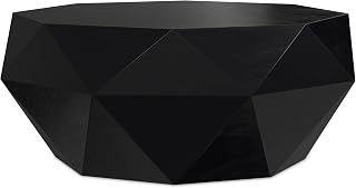 SIMPLIHOME Black Acacia Wood Geometric Coffee Table