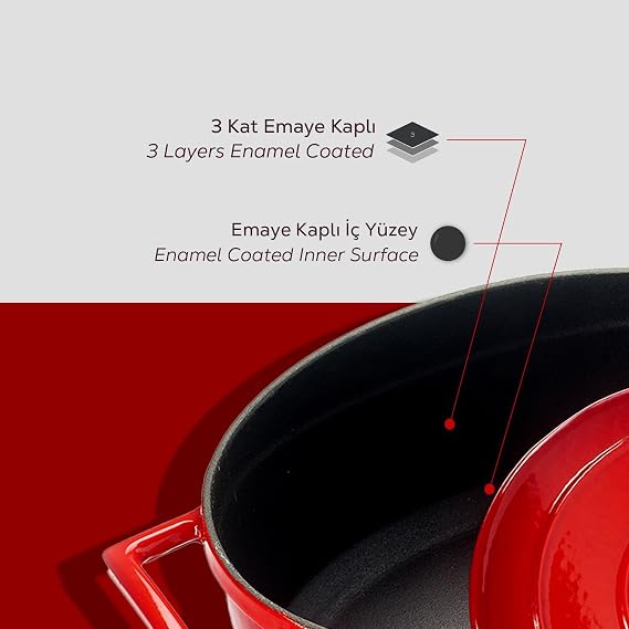 Lava Metal Casting Round Cookware, 24 Cm, Red