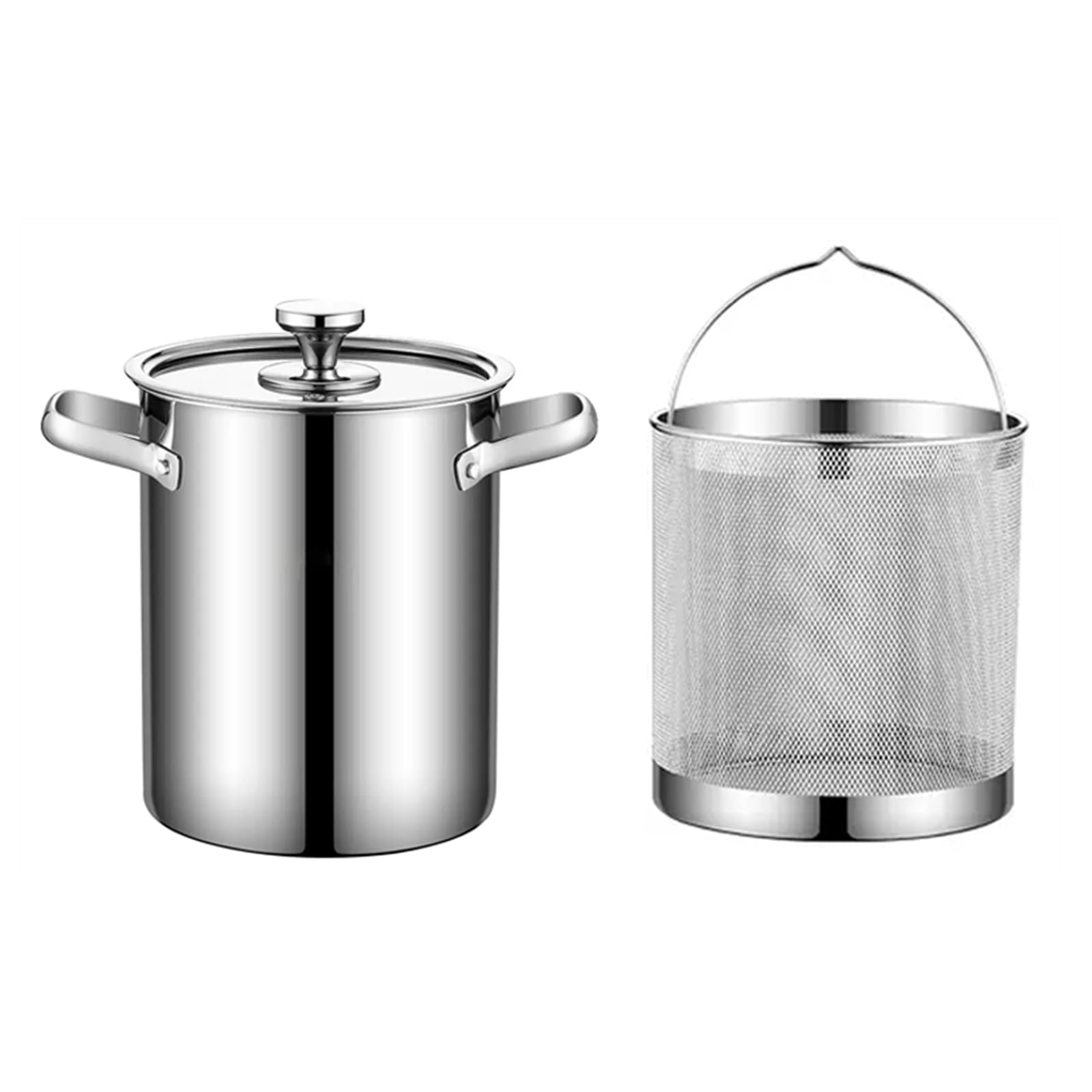 4L Marmite De Friture Avec Panier Et Couvercle Acier Inoxydable 304 Pot À Légumes Marmite À Asperges Cuiseur De Pâtes Cuit-vapeur Pour La Maison Cuisine, Argent