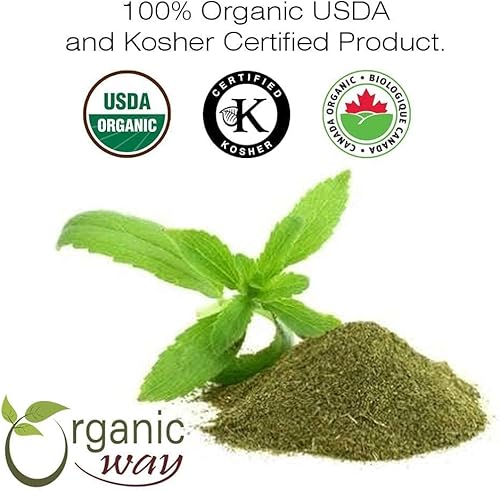 Miniatura 8 de Organic Way Polvo de hoja de stevia (Stevia Rebaudiana)  Certificado Kosher y USDA  Vegano, sin OMG y sin gluten  Edulcorante natural  100% crudo de