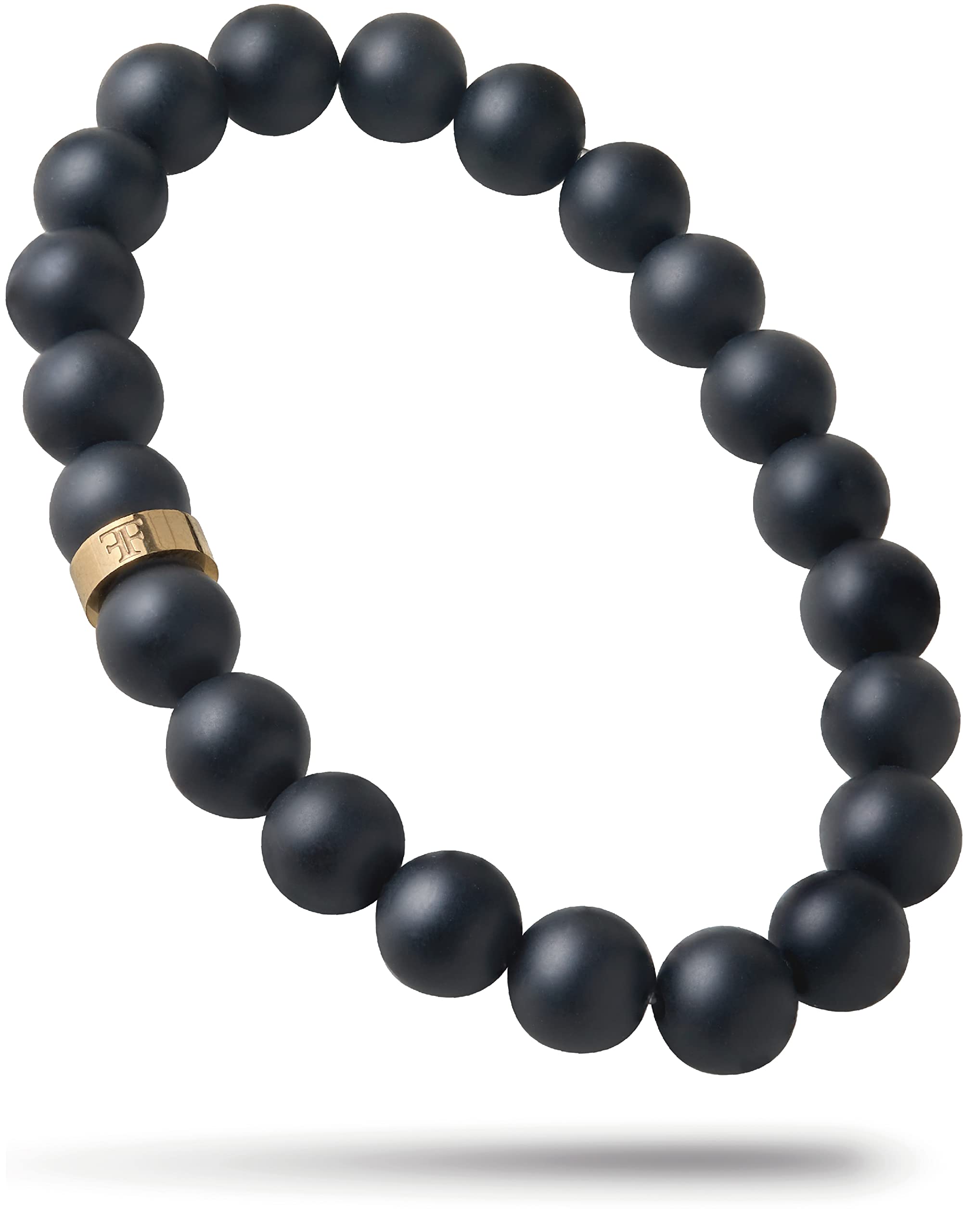 Forge & FoundryMen’s Matte Black Solid Onyx Beaded Bracelet | Polished 18K Gold Plated, Polished Stainless Steel or Polished Black Signature Bead Options | "Andalus" | Refined Hand-Crafted Jewelry, Designed by Jewelers, Forged for Men