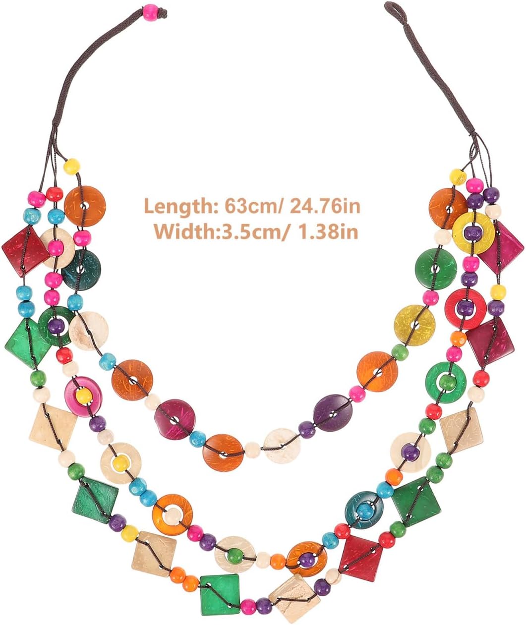 Chunky Beaded Necklace, Boho Shell Wooden Bead Strand Statement Choker Necklace, Colorful Handmade Bohemian Jewelry for Women, Summer Beach Party Vacation Wedding Gift
