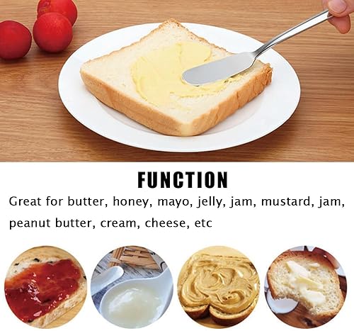 Miniatura 4 de Wenkoni Cuchillo de mantequilla, SUS 304 de acero inoxidable de 6.8 pulgadas, mantequilla, queso, cuchillo esparcidor de desayuno, 5 unidades