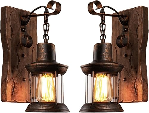 LightInTheBox Retro Rustic Wall Sconces, Industrial Vintage Wall Light Fixtures Farmhouse Antique Wooden Wall Lamp for Aisle, Vanity Mirror,