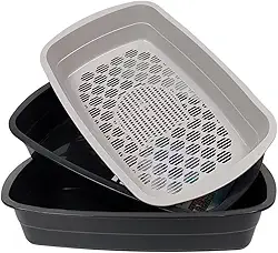 Caixa de Areia Higiênica 3 em 1 Para Gatos Com Peneira Reforçada (Preto)