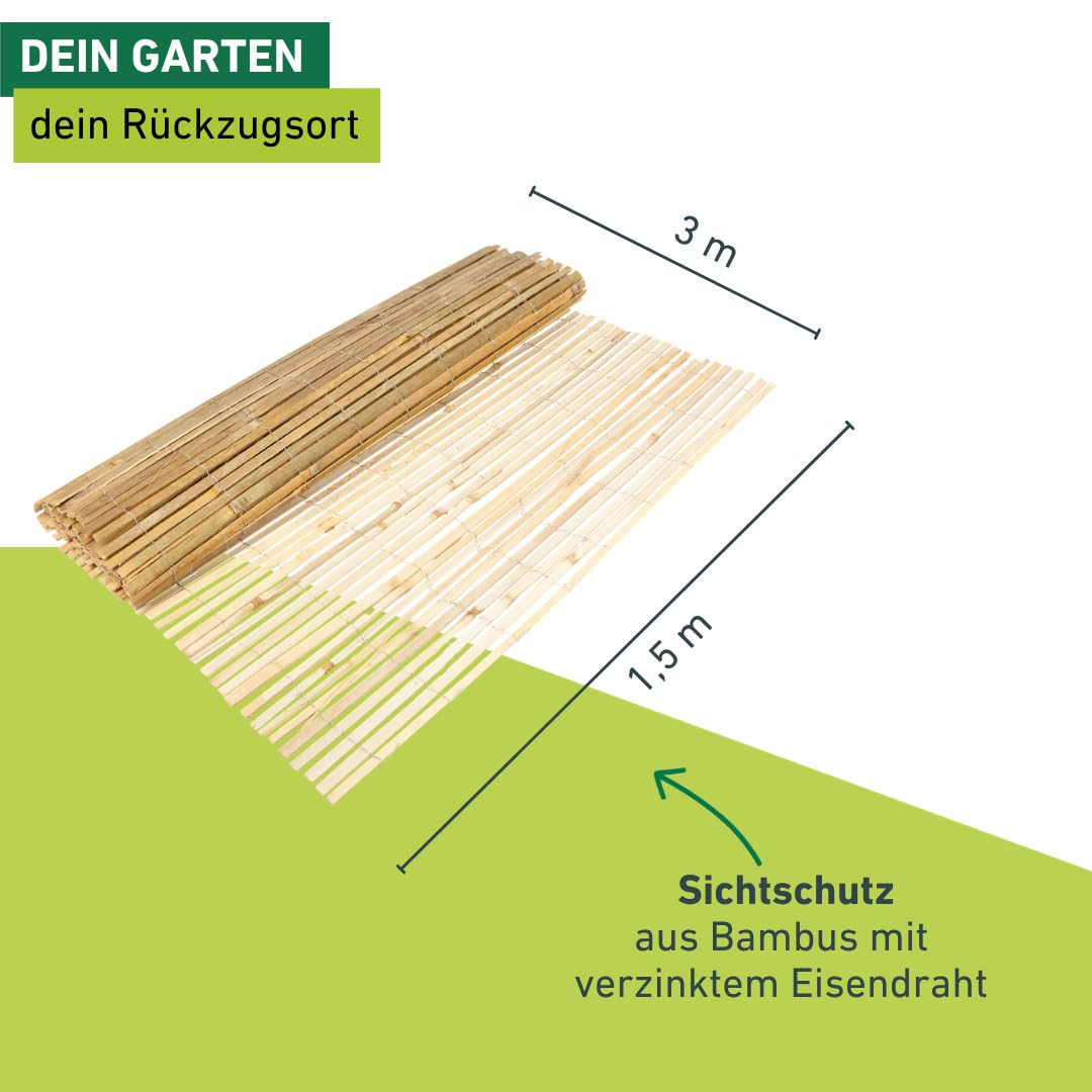 Windhager Sichtschutzmatte Mitake, Zaunmatte aus Bambus, Bambusmatte, Sichtschutz-Zaun aus naturbelassenen Bambus, Blickschutz, 150 x 300 cm, 06685, Natur