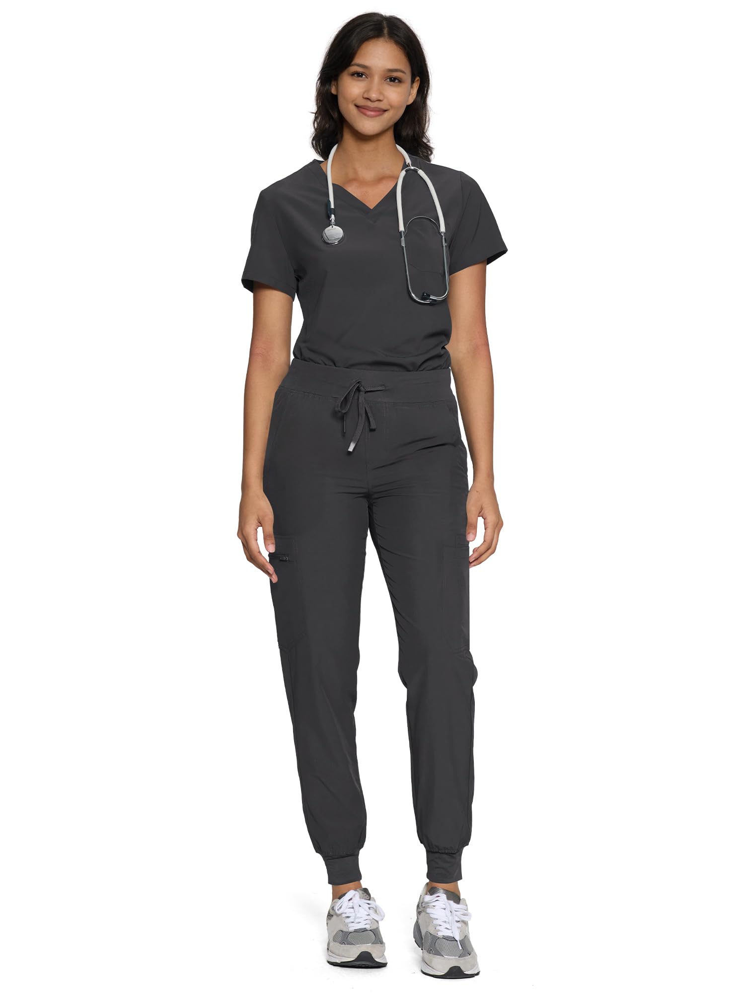 floralhue Scrubs for Women Set V-Neck Top & Cargo Pants with 12 Pockets | Cargo Pant Storage, Water Resistance, Shift Utility, For Nurses, Clinics, Daily Medical Uniforms, Long Workday Wear