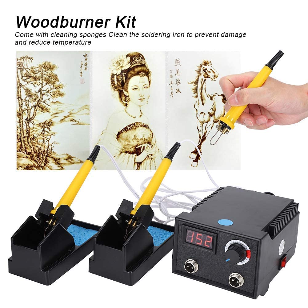 32 Pezzi Macchina pirografia, Temperatura Regolabile Kit per la combustione del Legno Strumento Penna Saldatore Elettrico Display Digitale Set Macchina pirografia per Intaglio del Legno