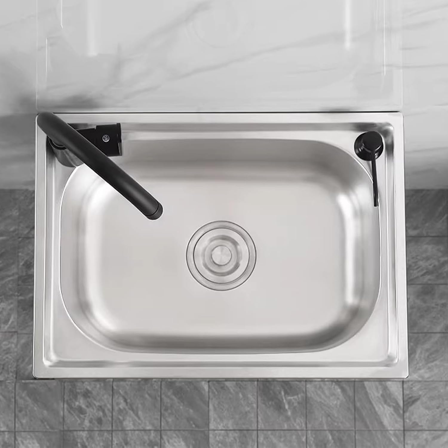 Stainless Steel Large Utility Sink, Undermount Single Bowl, With Hot And Cold Water For Workstation, Prep Kitchen, Bar Sink(58x43x75cm)