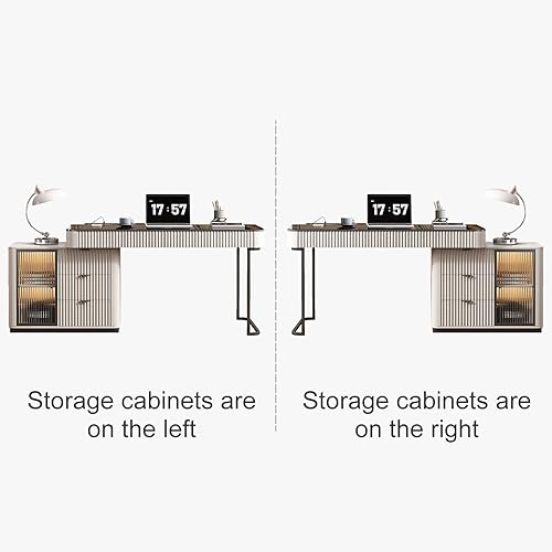 Vista 3 de Lartis Escritorio de oficina, muy fácil de montar, escritorio para computadora, escritorio telescópico para el hogar, escritorio moderno para Marfil