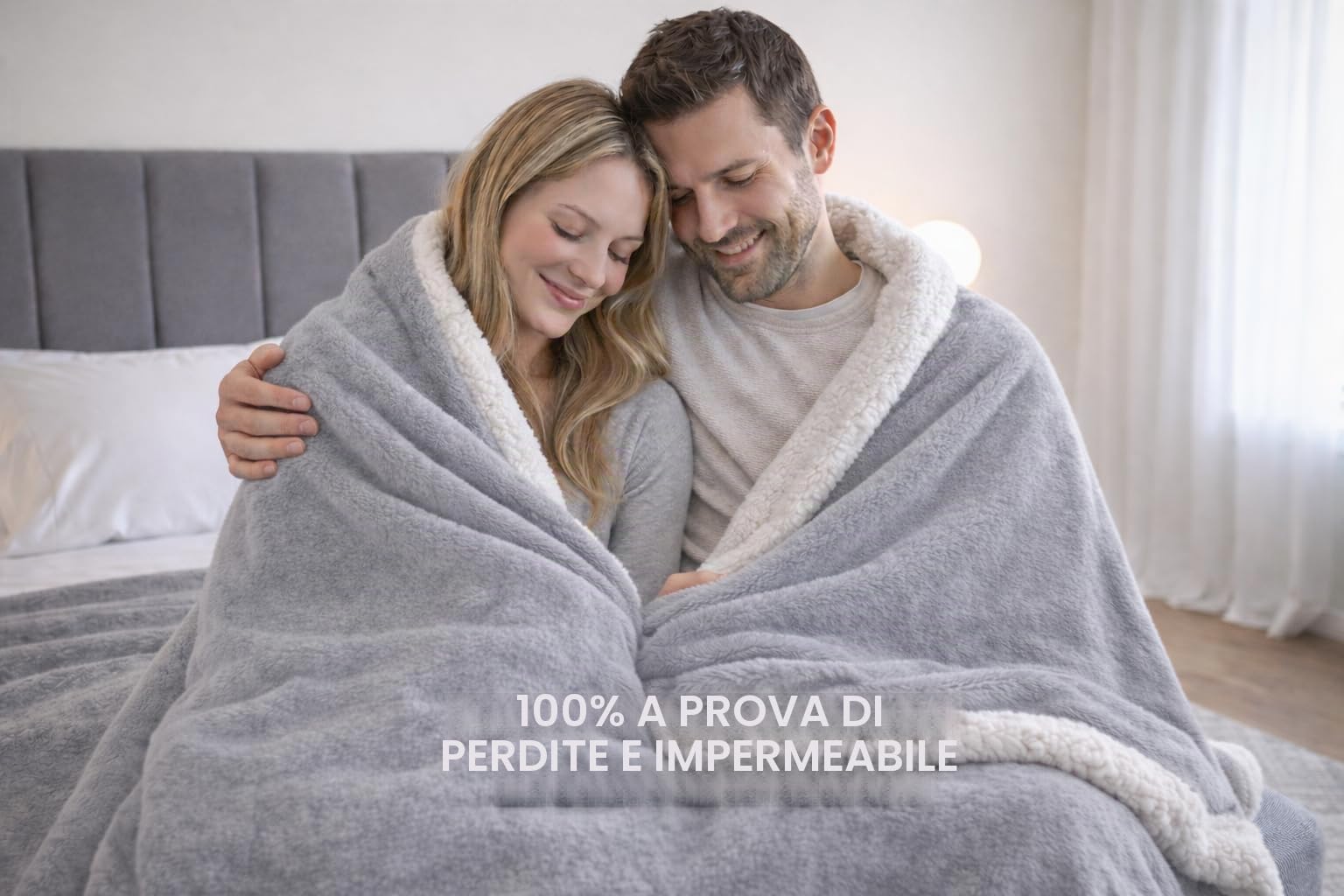 Coperta Impermeabile Sherpa per Animali Domestici: Protezione per Letto, Divano, Mobili per Cani, Morbida, Soffice, Resistente e Reversibile Grigia/Bianca 165x229cm