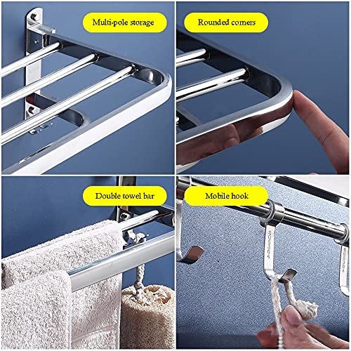 Toallero de acero inoxidable 304 con estante plegable de 60cm y 5 ganchos móviles para baño 3