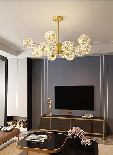 Miniatura 6 de ZHYH - Candelabro LED nórdico para sala de estar Gypsophila iluminación de globo de vidrio para vestíbulo tamaño  10 luces redondas